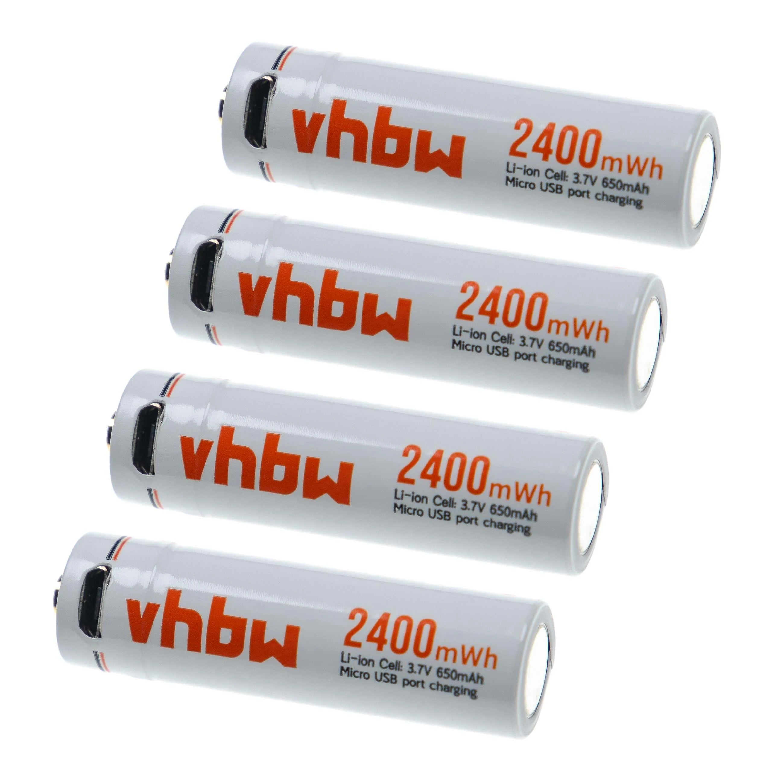 vhbw 4x Piles rechargeables AA mignon (AA) - Avec prise micro-USB, 650 mAh, 1,5 V, Li-ion