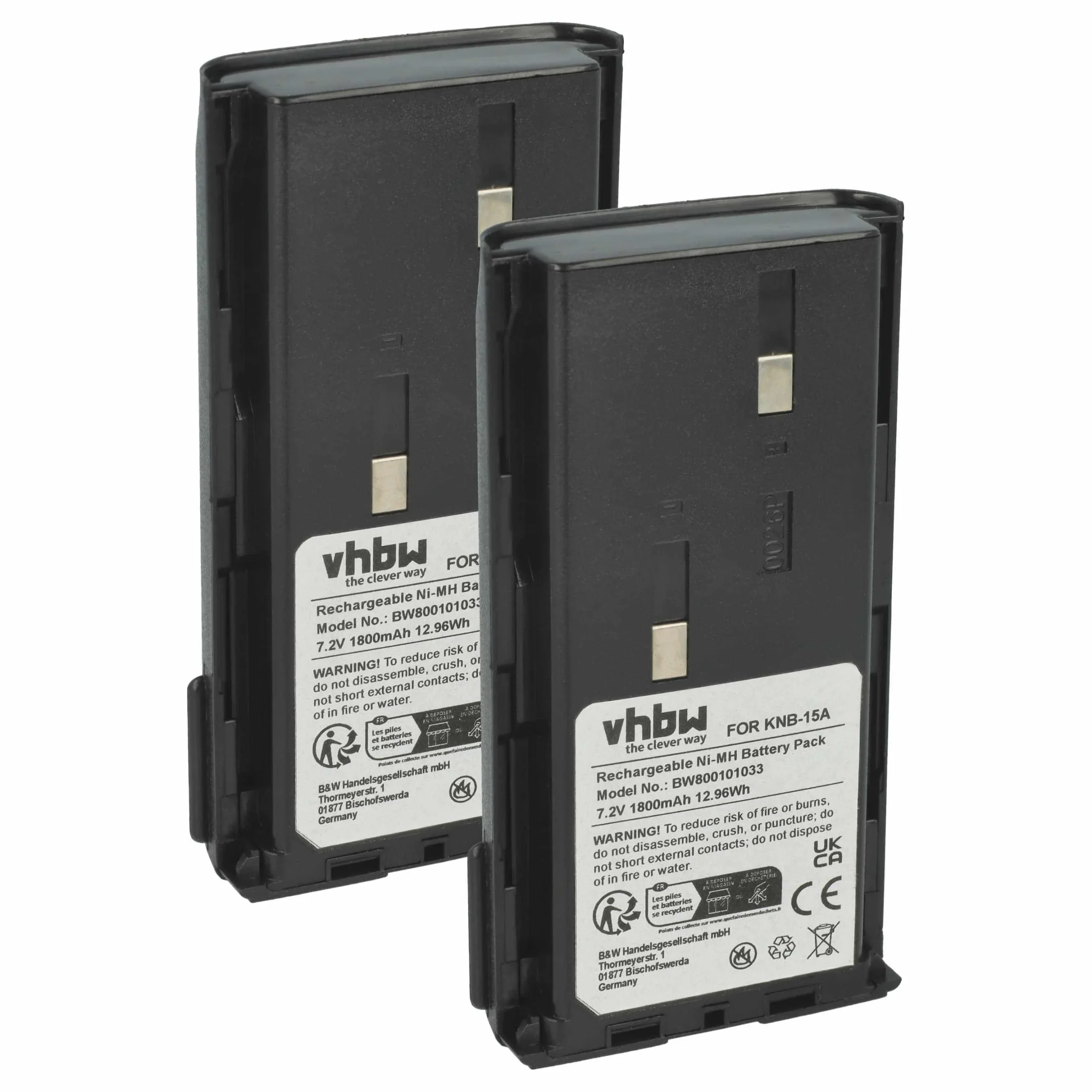 2x Batteries remplace Bidatong BD-15-L pour radio talkie-walkie Kenwood- 1800mAh 7,2V NiMH