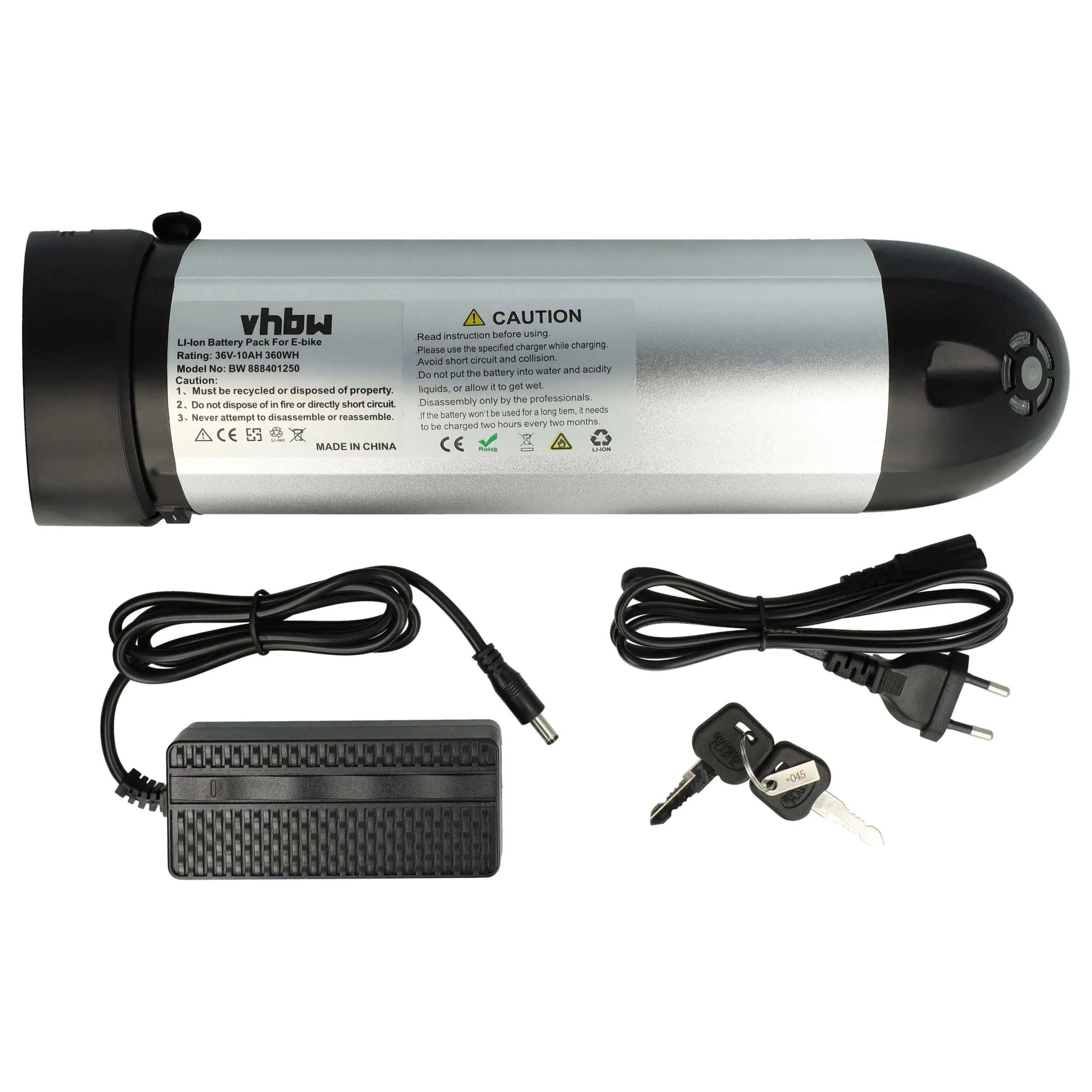 Batterie pour E-Bike avec moteur 200 - 350 W - 10Ah 36V Li-ion chargeur noir / argenté, à souder