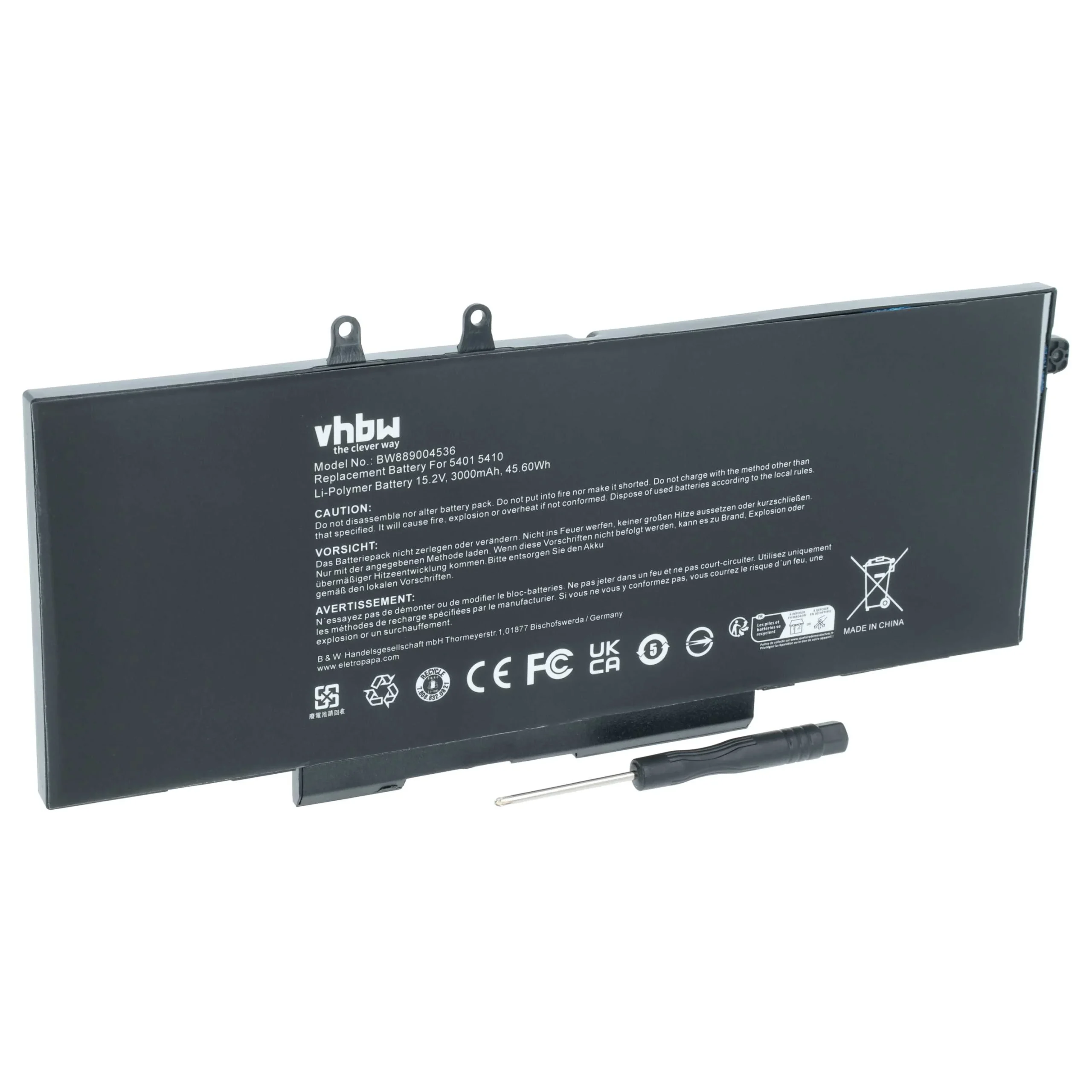 Batterie remplace Dell 3PCVM, YPVX3, 3HWPP pour ordinateur portable Dell- 3000mAh 15,2V Li-polymère, noir