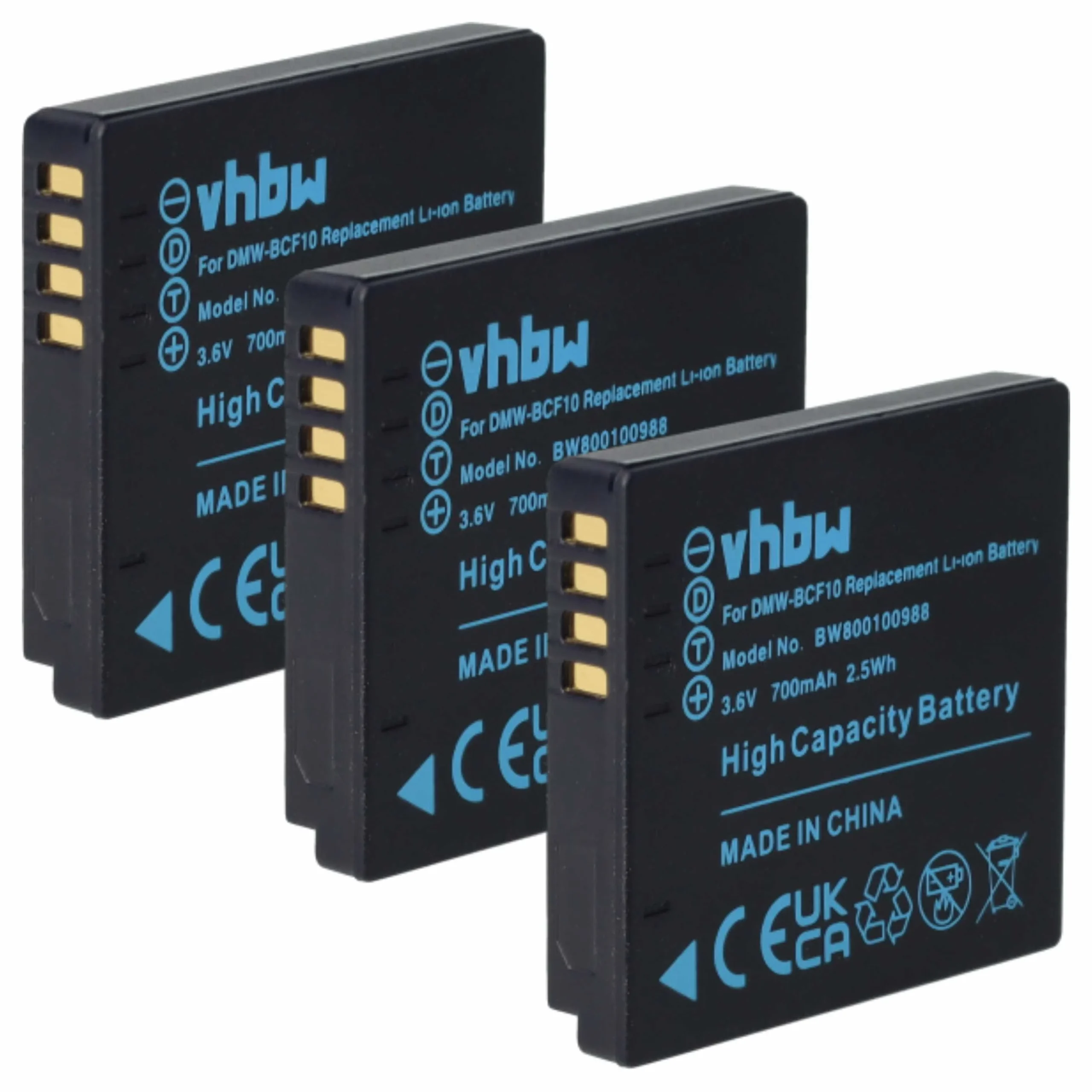 3x Batteries remplace Panasonic DMW-BCF10E, DMW-BCF10 pour appareil photo Panasonic- 1000mAh 3,6V Li-ion
