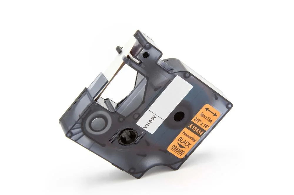 Cassette à ruban remplace Dymo 18434 - 9mm lettrage Noir ruban Orange, vinyle, plastique