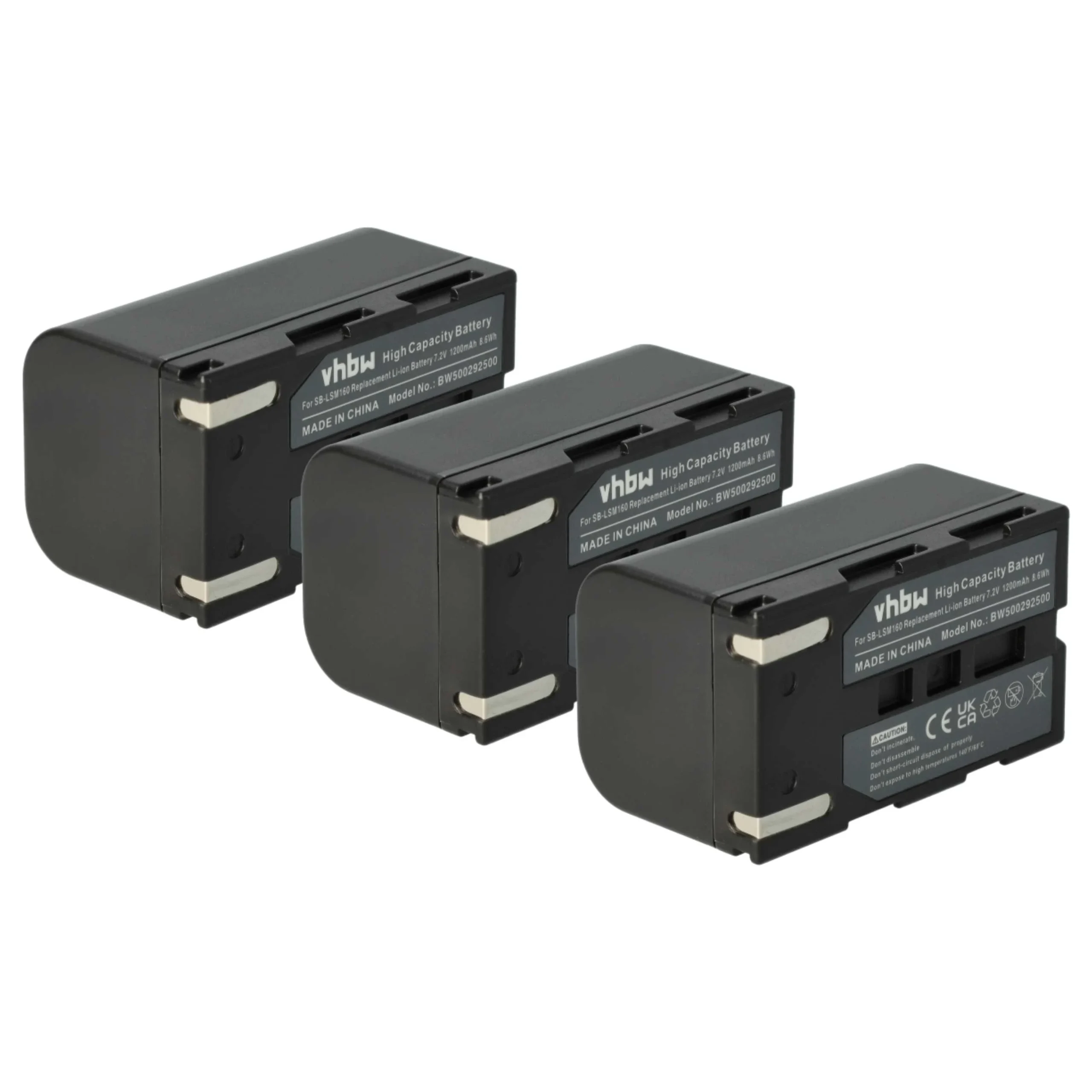 3x Batteries remplace Samsung SB-LSM160, SB-LSM320, SB-LSM80 pour caméscope Samsung- 1200mAh 7,2V Li-ion