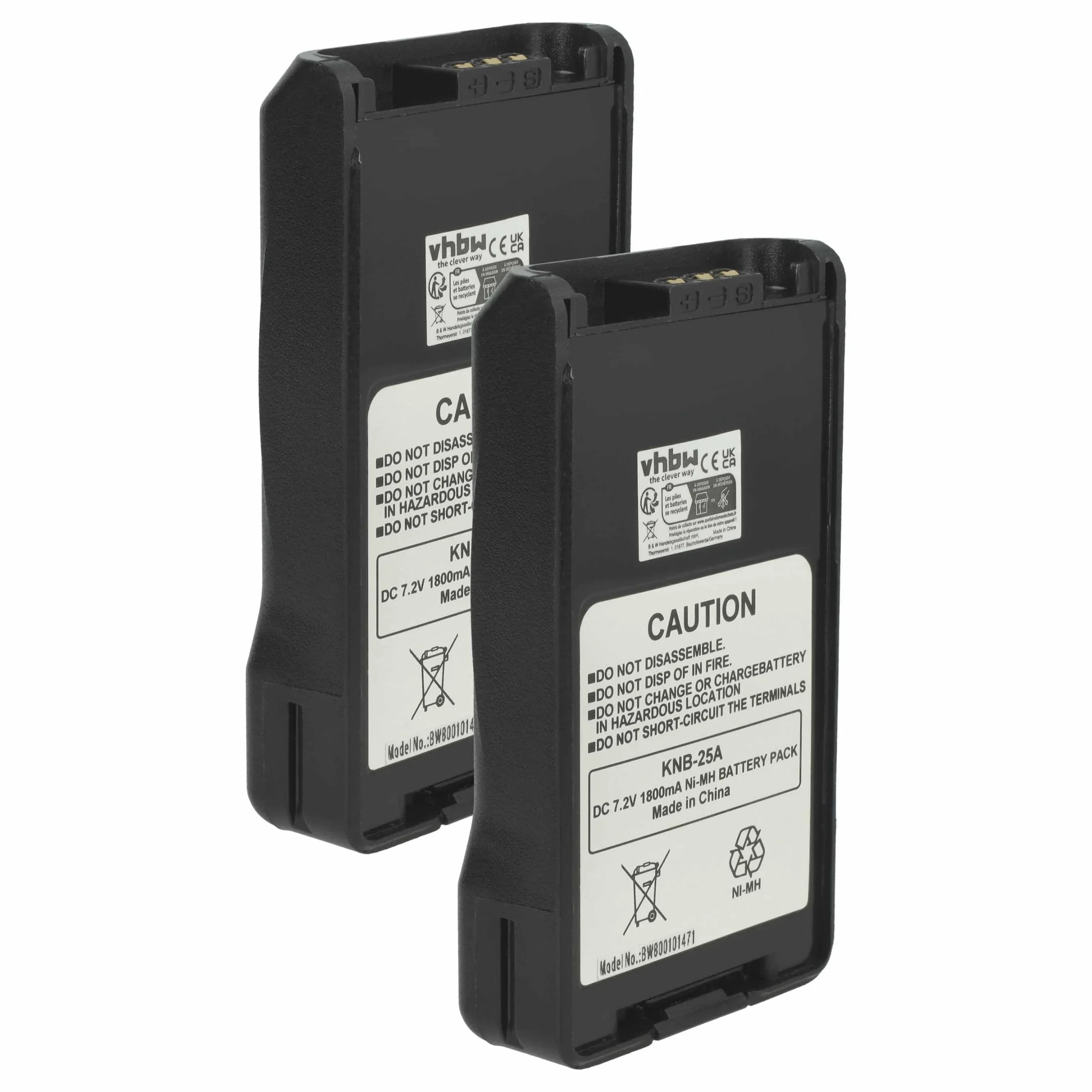 2x Batteries remplace Kenwood KNB-24L, KNB-24Li, KNB-24 pour radio talkie-walkie Kenwood- 1800mAh 7,2V NiMH