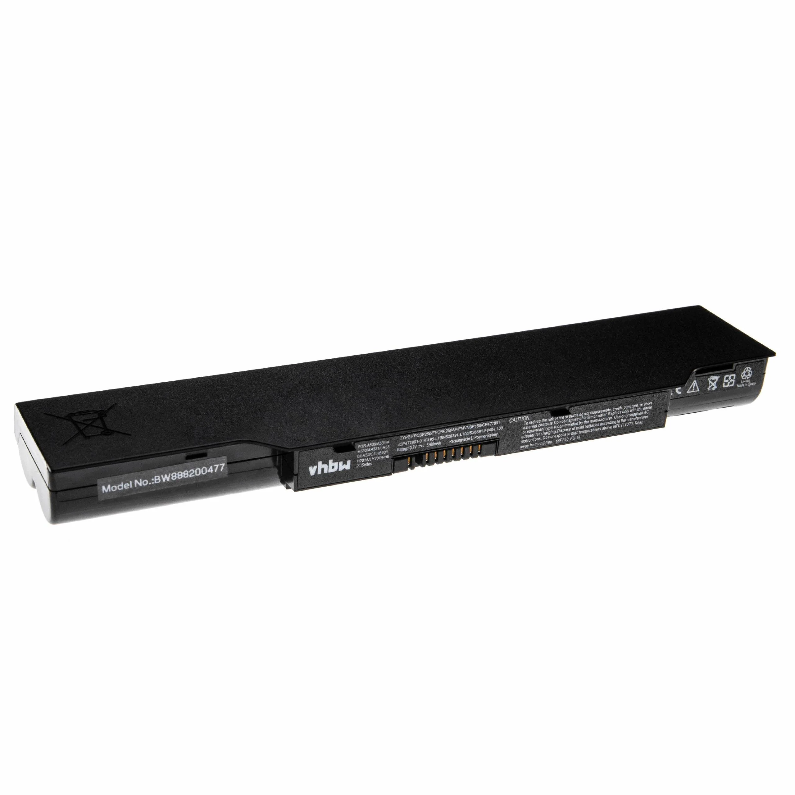 Batterie remplace Fujitsu Siemens CP477891-01 ordinateur portable - 5200mAh 10,8V Li-polymère, noir