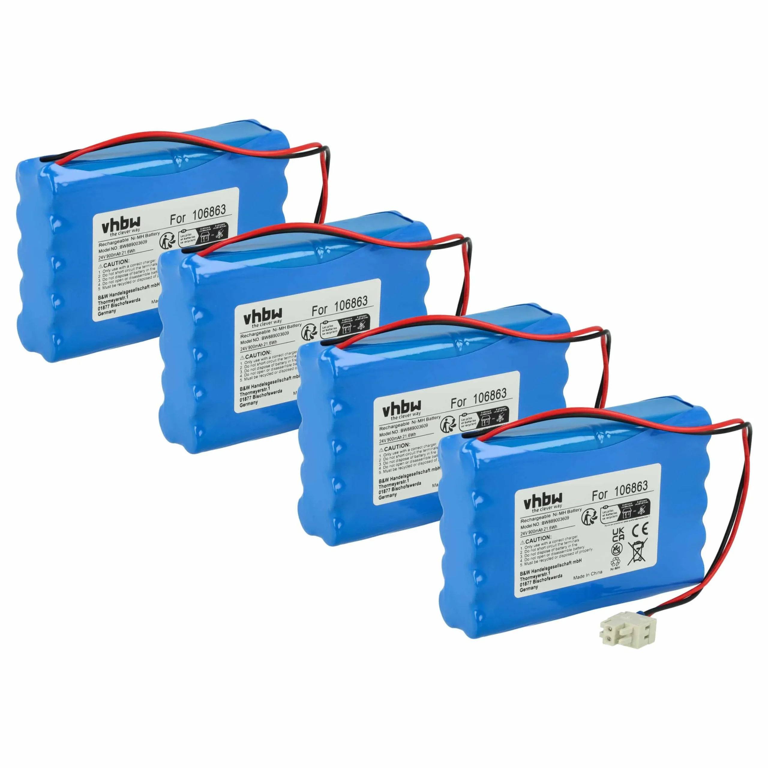 4x Batteries remplace Geze 25020, 106863, 20KR15/48 pour porte coulissante électrique Geze - 0,9Ah 24V NiMH