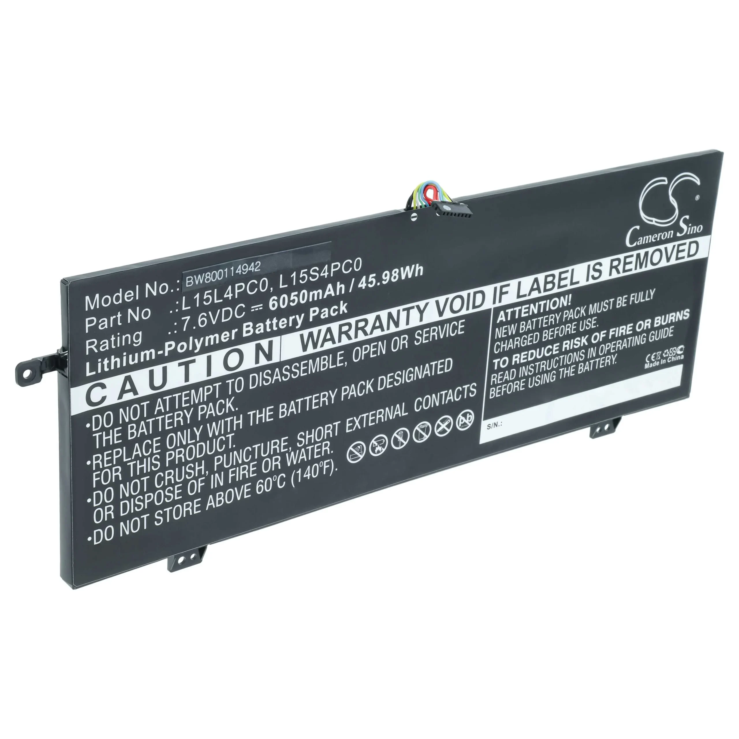 Batterie remplace Lenovo L15L4PCO, L15L4PC0 pour ordinateur portable Lenovo- 6050mAh 7,6V Li-polymère