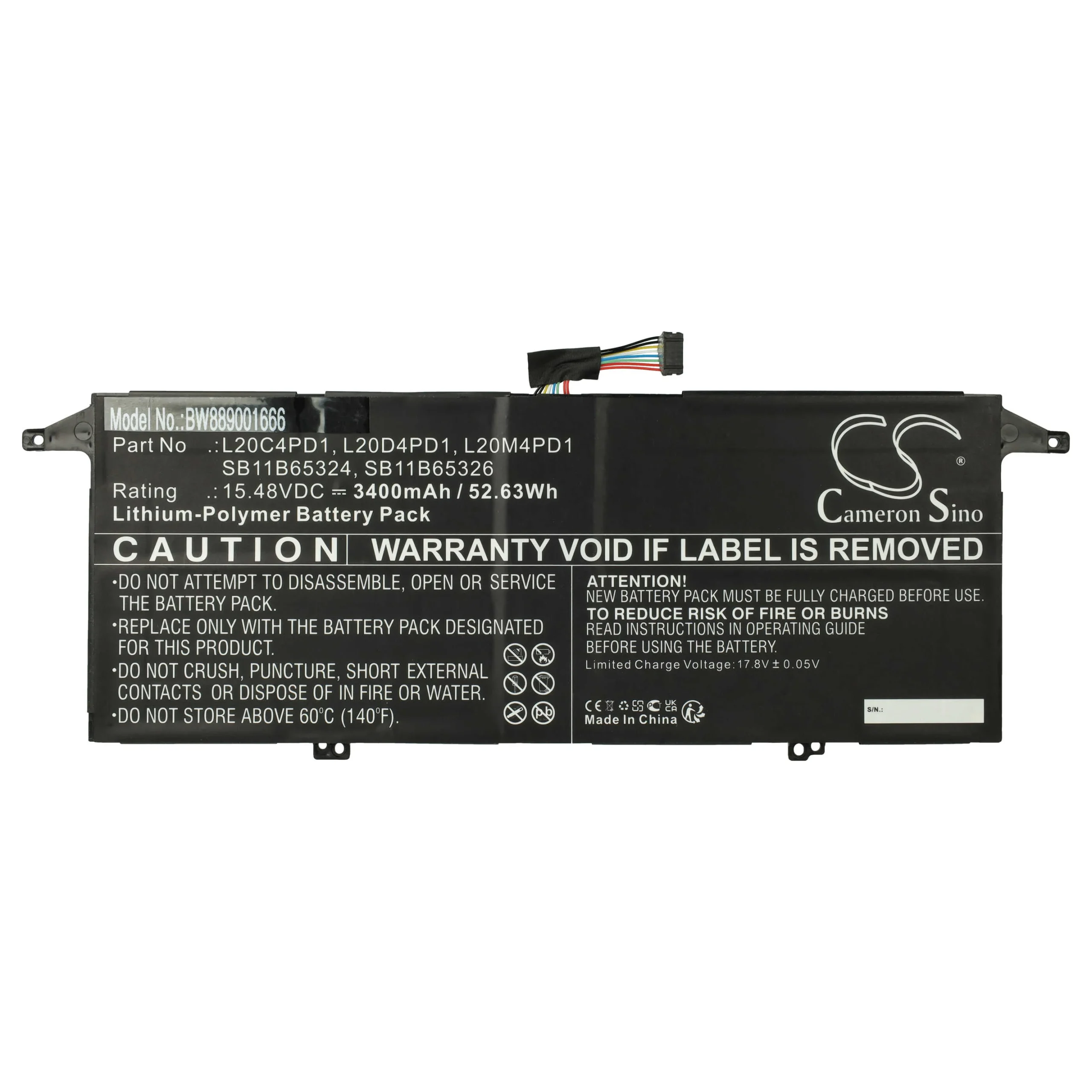 Batterie remplace Lenovo L20C4PD1, L20D4PD1 pour ordinateur portable Lenovo- 3400mAh 15,48V Li-polymère