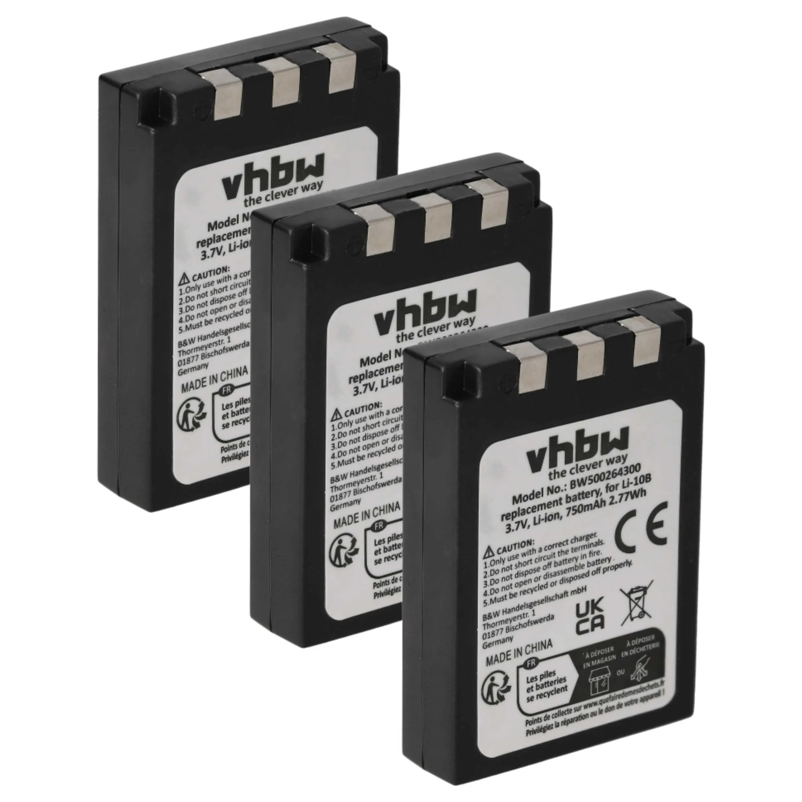 3x Batteries remplace Olympus Li-12B, Li-10B pour appareil photo Olympus- 750mAh 3,7V Li-ion