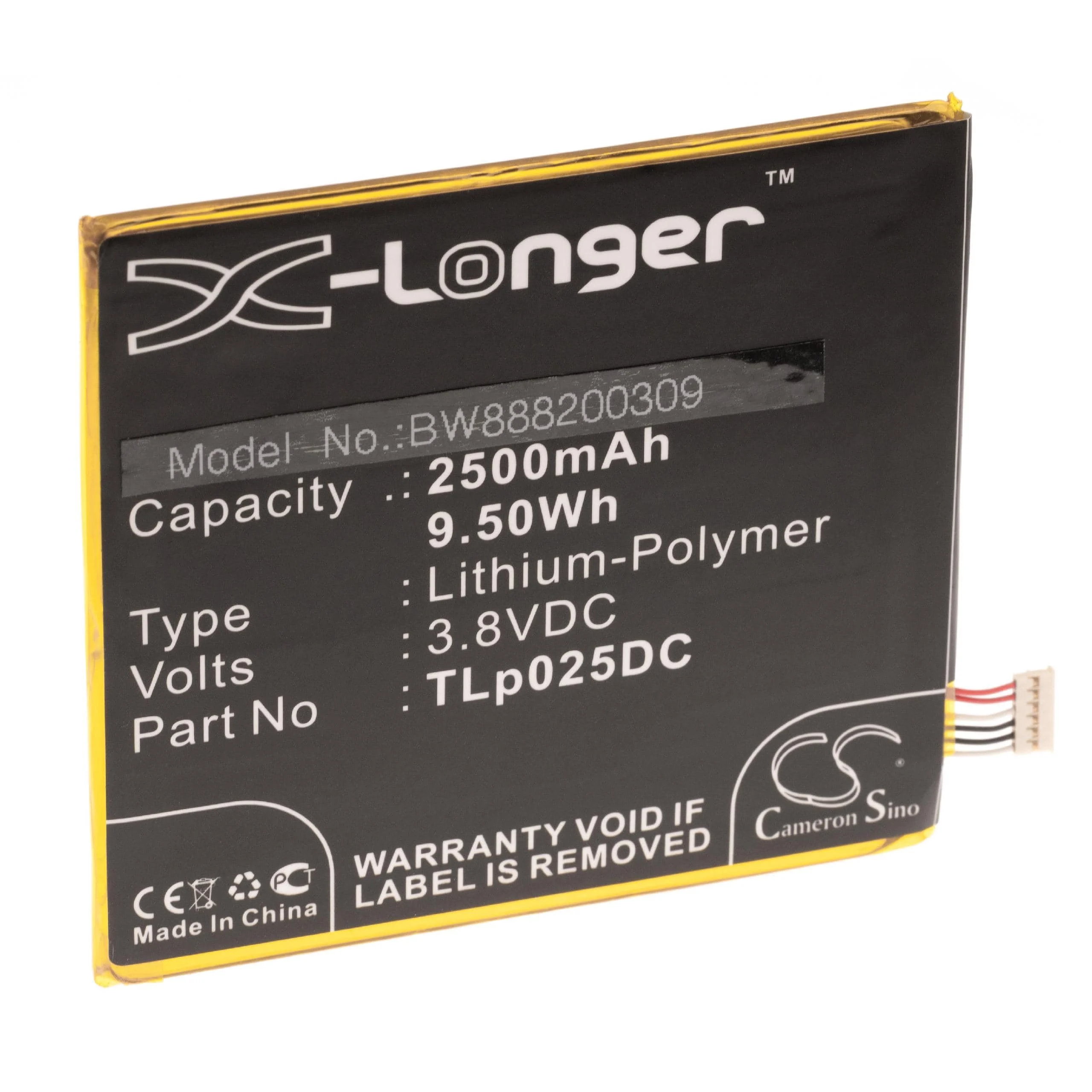 Batterie remplace Alcatel TLp025DC téléphone portable Alcatel - 2500mAh 3,8V Li-polymère