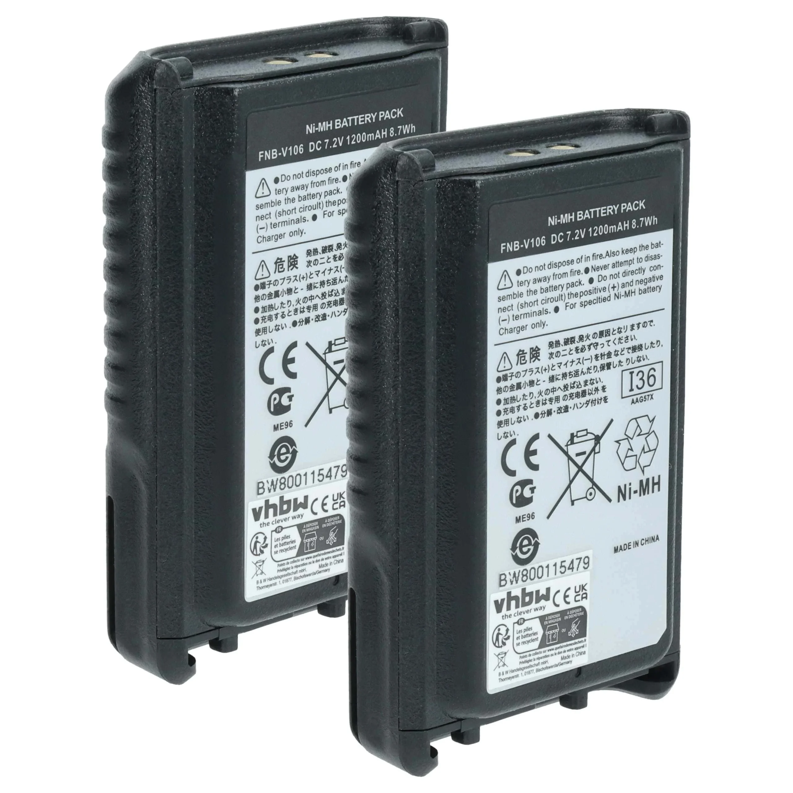 2x Batteries remplace Vertex Yaesu AAG57X002 pour radio talkie-walkie Vertex Yaesu- 1200mAh 7,2V NiMH