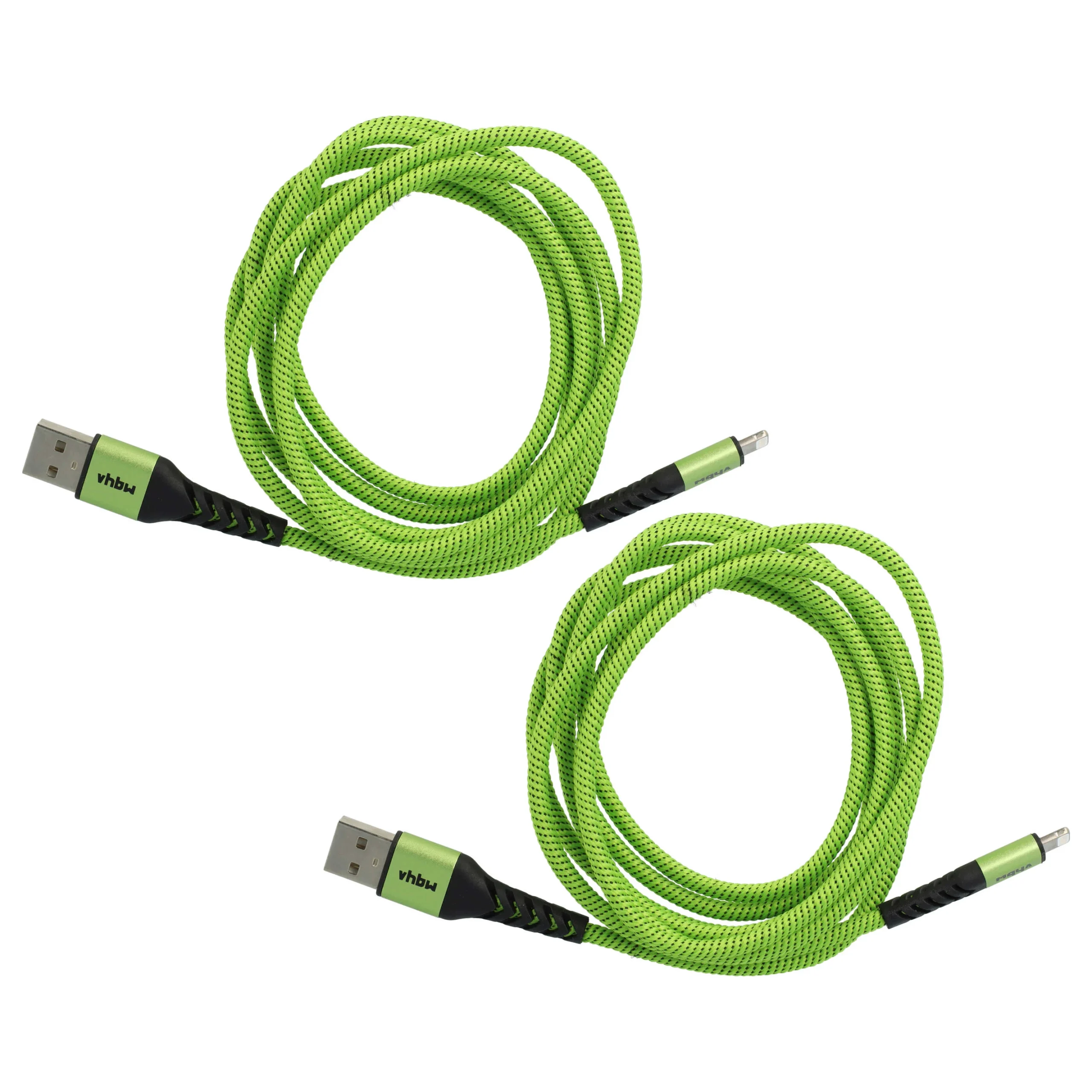 2x Câbles Lightning vers USB A pour iOS Apple AirPods - noir / vert, 180cm