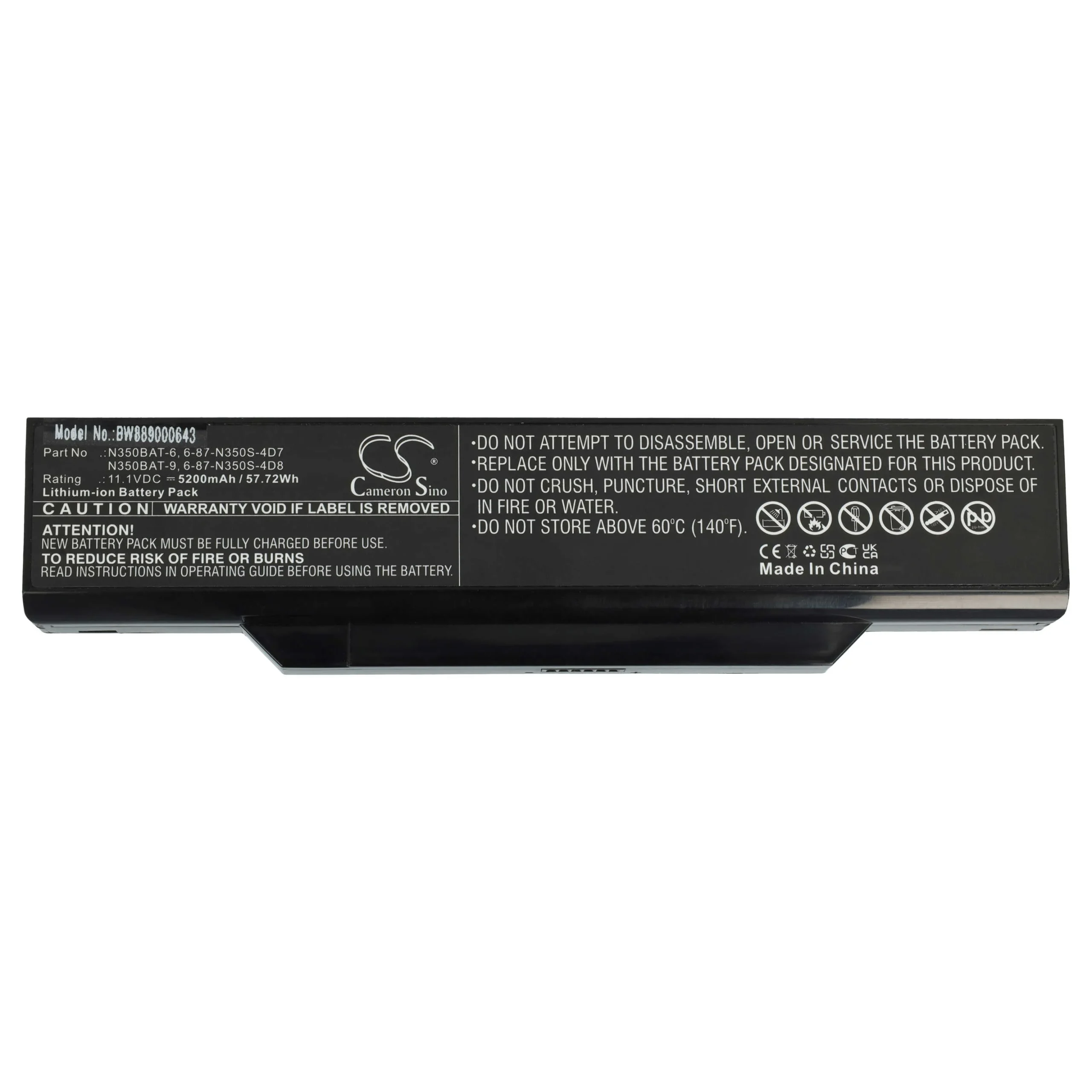 Batterie remplace Clevo 6-87-N350S-4D7, 6-87-N350S-4D8 pour ordinateur portable Clevo- 5200mAh 11,1V Li-ion
