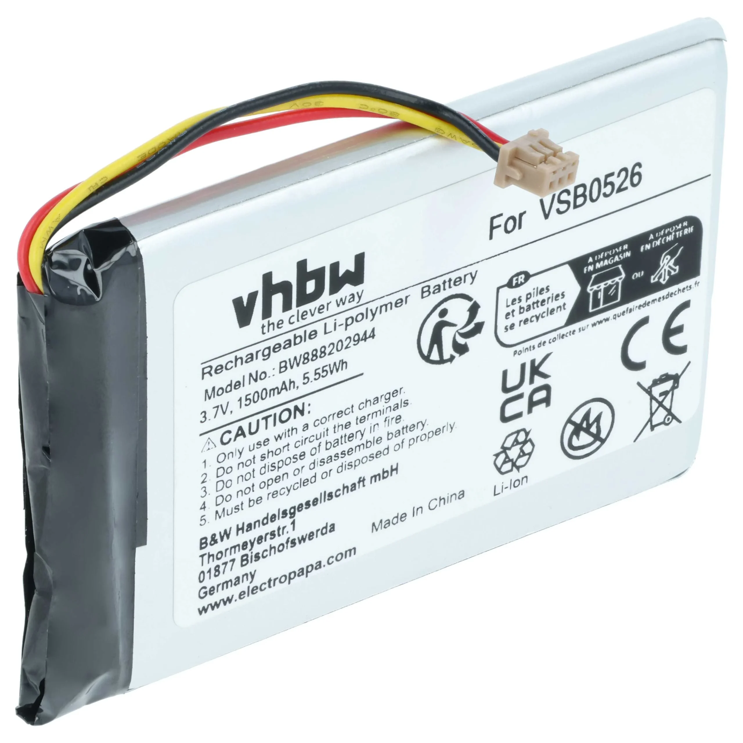 Batterie remplace Panasonic VSB0526 pour caméra de poche Panasonic- 1500mAh 3,7V Li-polymère