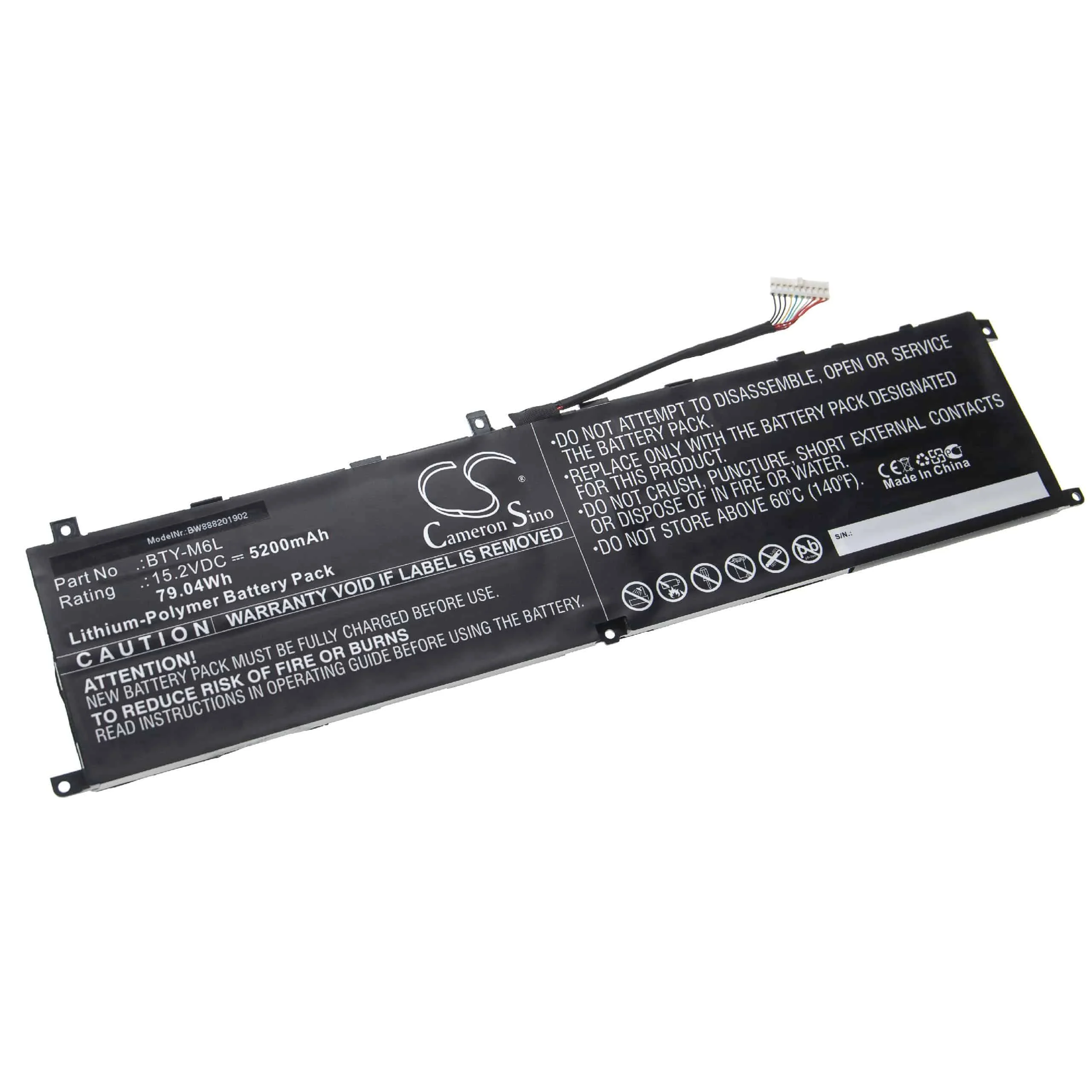 Batterie remplace MSI BTY-M6L pour ordinateur portable MSI- 5200mAh 15,2V Li-polymère