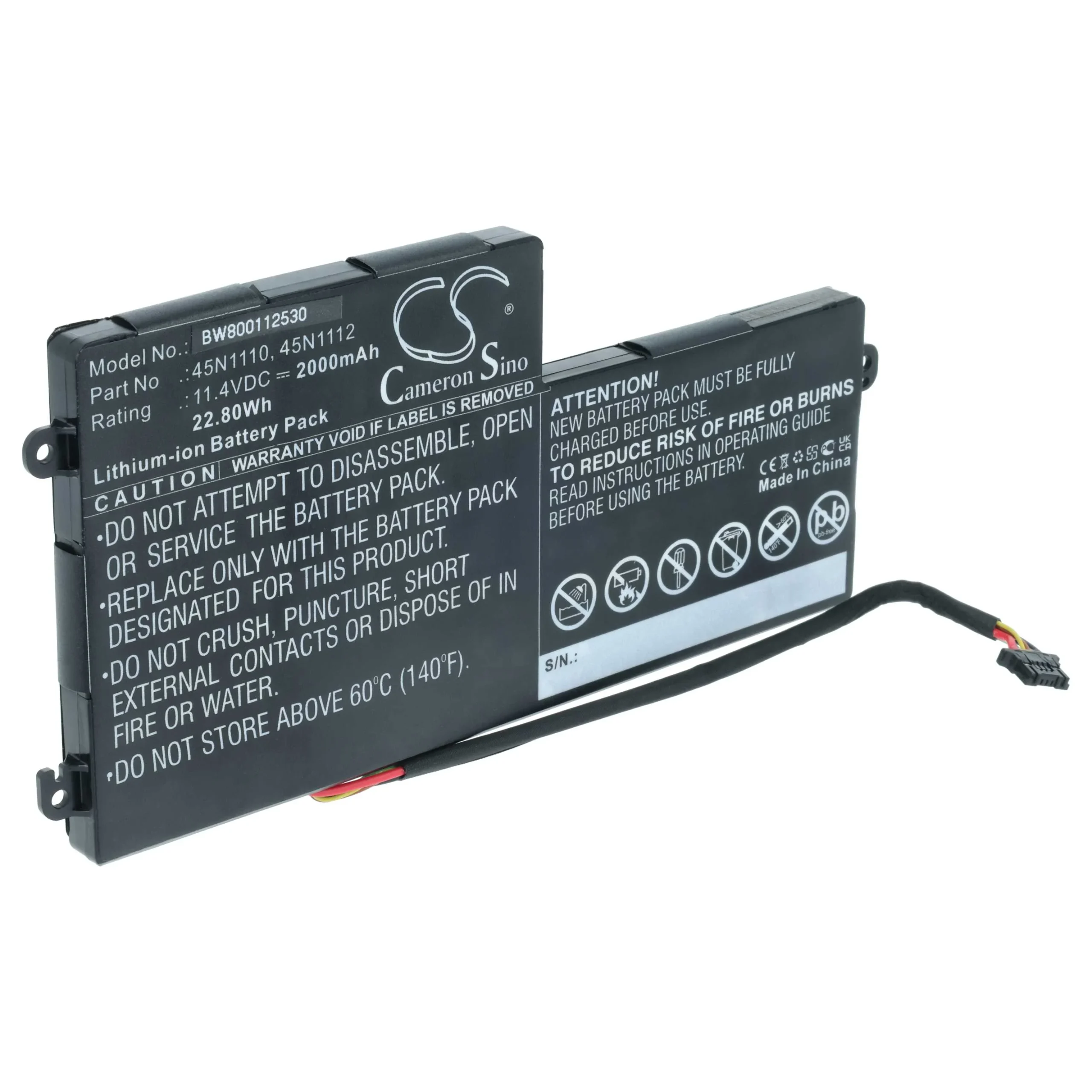 Batterie remplace Lenovo 45N1113, 45N1110, 45N1112 pour ordinateur portable Lenovo- 2000mAh 11,4V Li-ion
