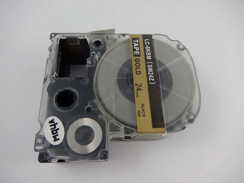 Cassette à ruban remplace Epson LC-6KBM - 24mm lettrage Noir ruban Or, plastique