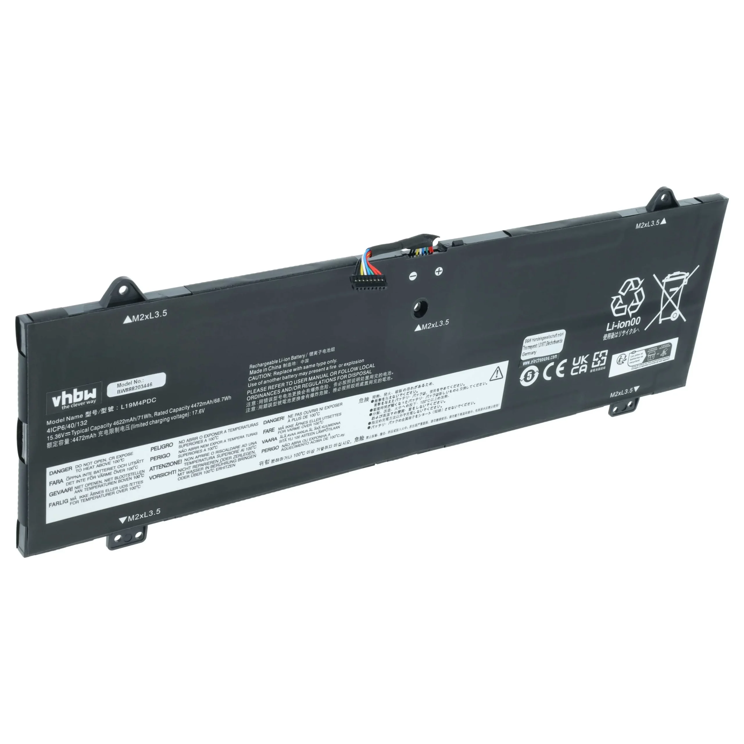 Batterie remplace Lenovo L19L4PDC, L19C4PDC pour ordinateur portable Lenovo- 4600mAh 15,36V Li-polymère