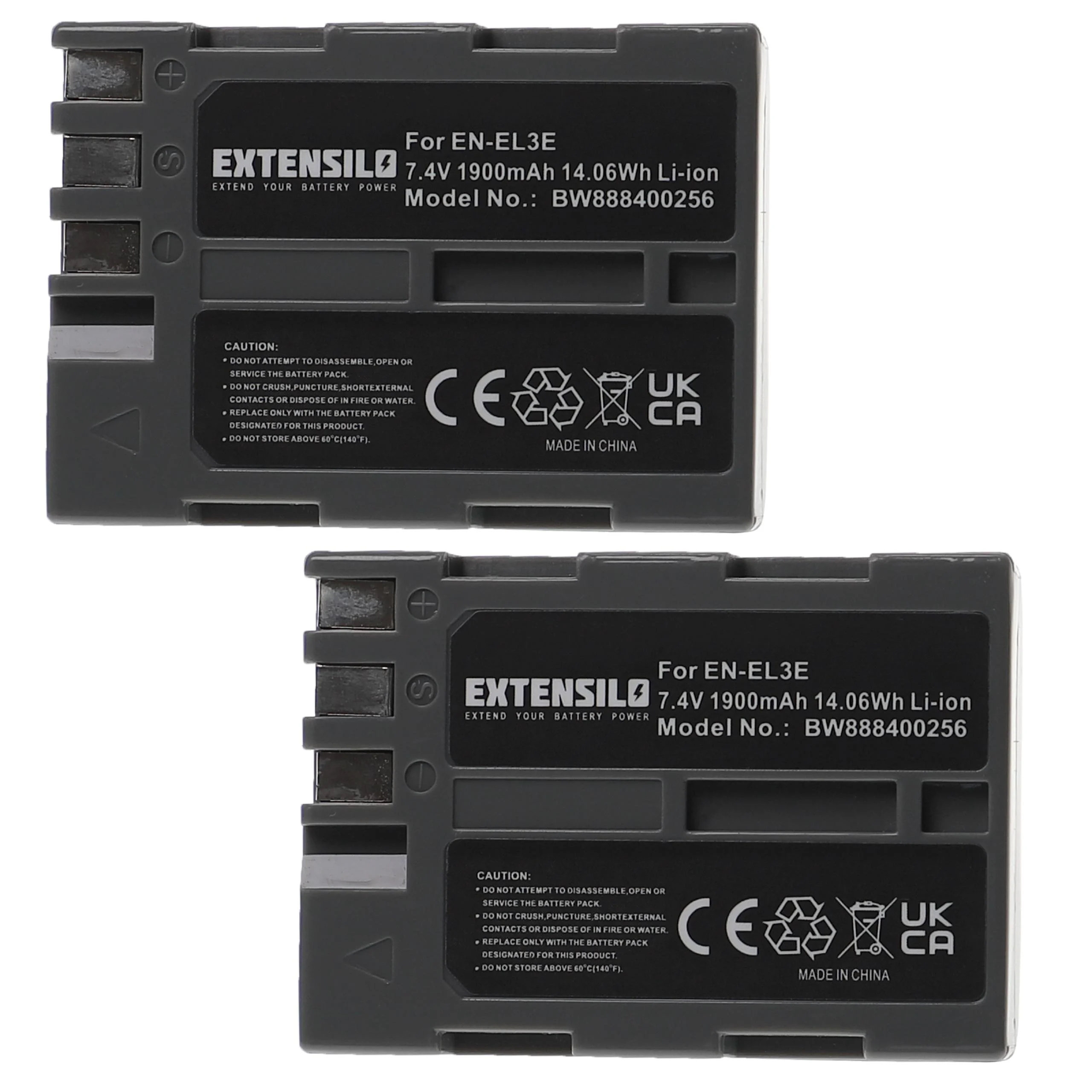 2x Batteries remplace Nikon EN-EL3e pour appareil photo Nikon- 1900mAh 7,4V Li-ion