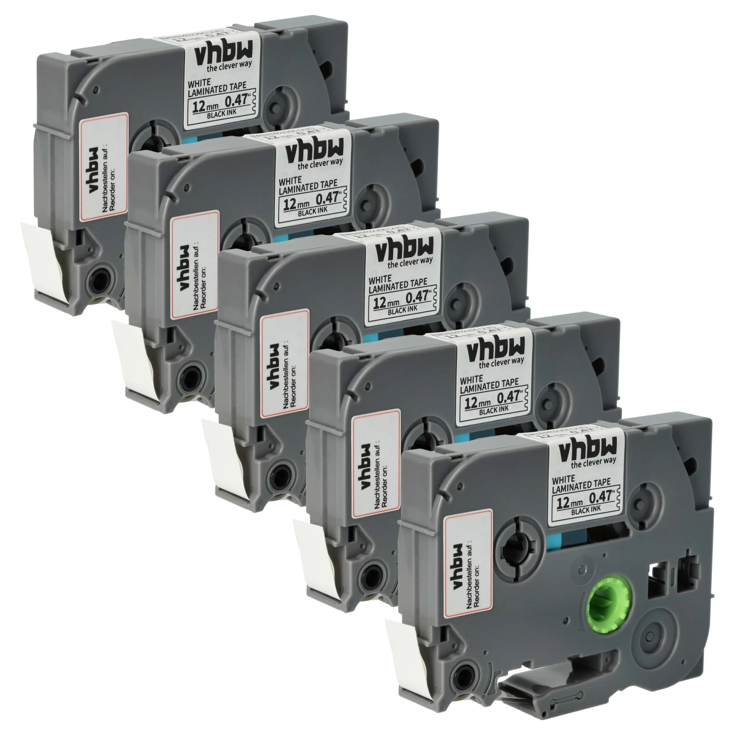 5x Cassettes à ruban remplacent Brother TZE-231S - 12mm lettrage Noir ruban Blanc, plastique