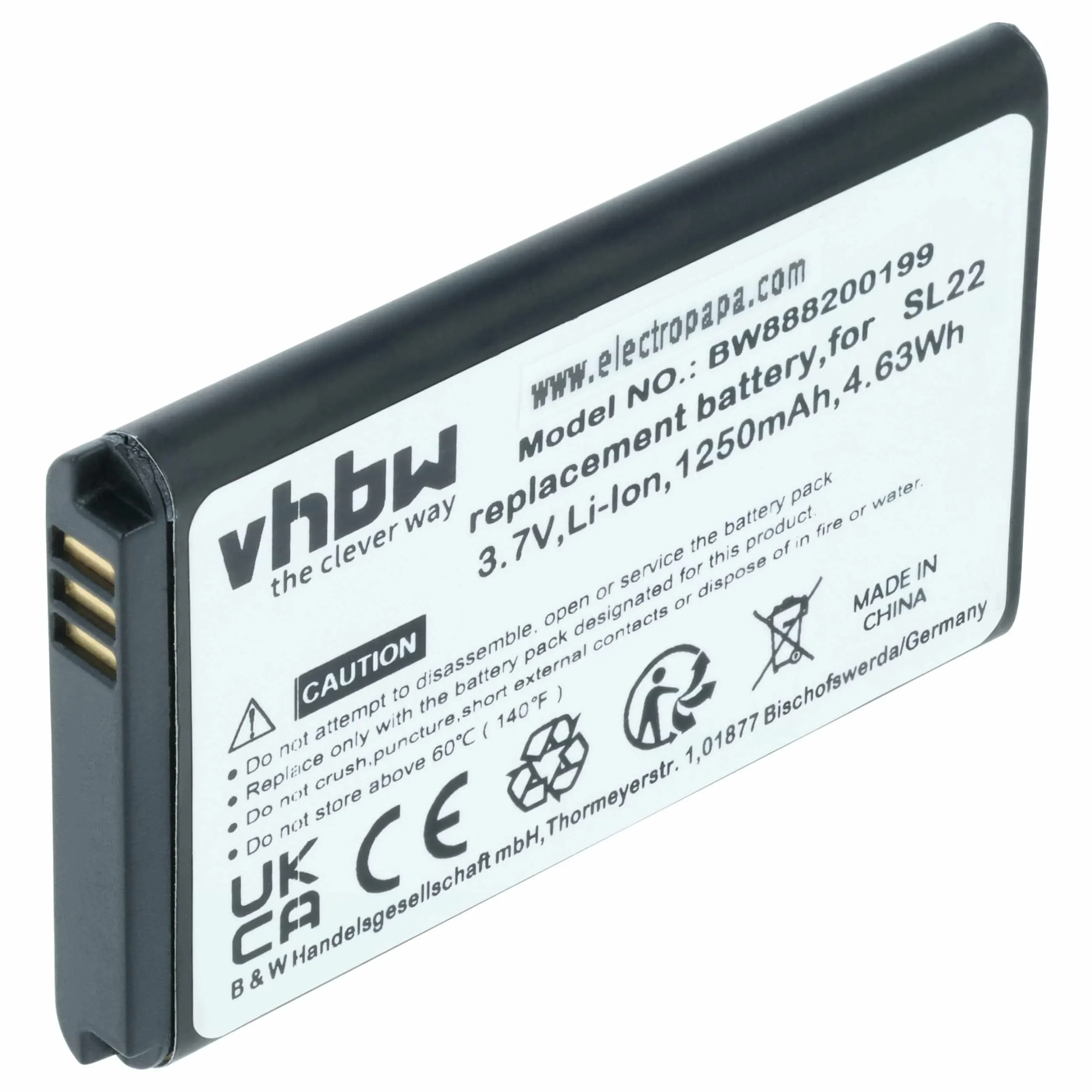 Batterie remplace Honeywell 3159122, 26111710 pour ordinateur de poche Honeywell - 1250mAh 3,7V Li-ion
