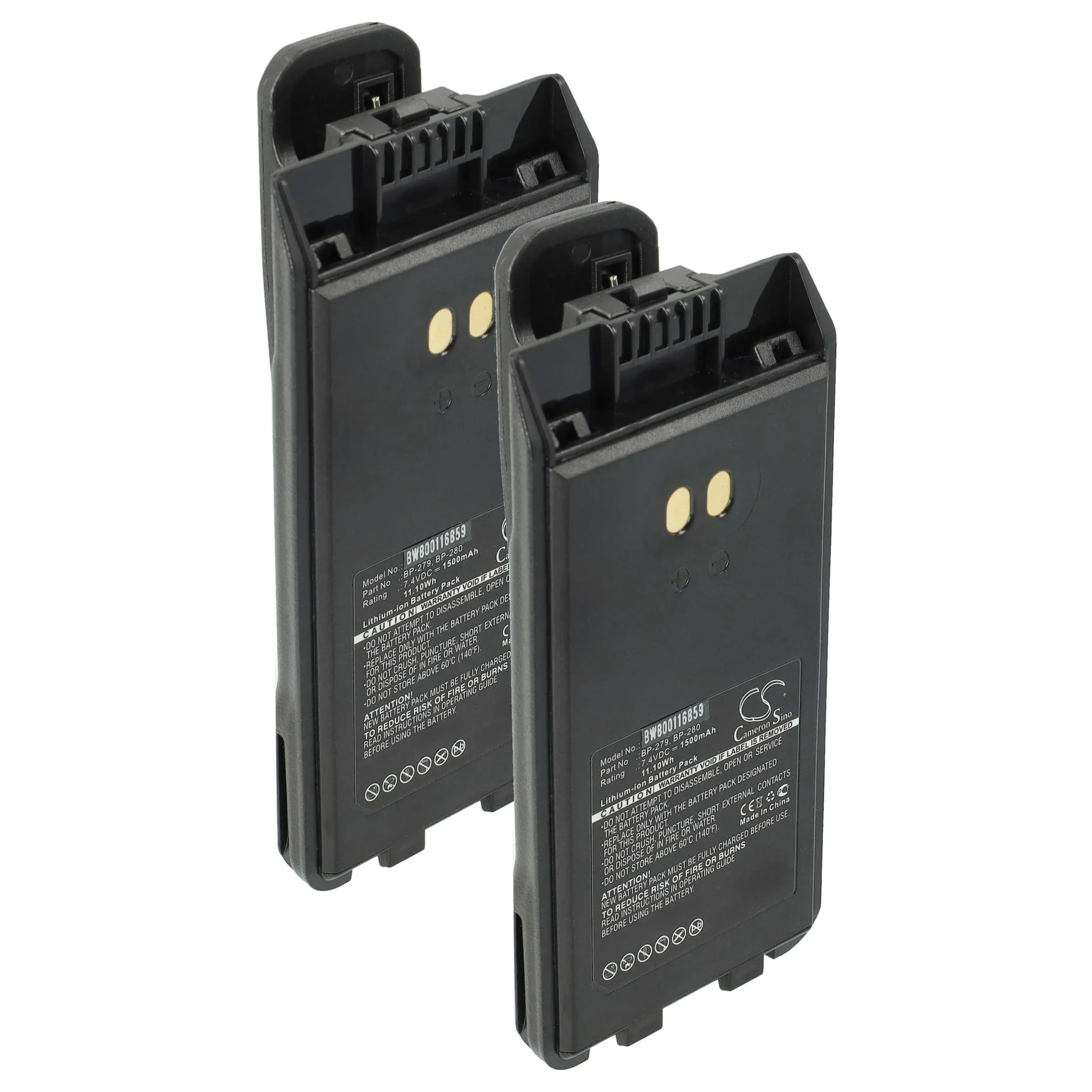 2x Batteries remplace Icom BP-279, BP-280, BP-280LI pour radio talkie-walkie Icom- 1500mAh 7,4V Li-ion