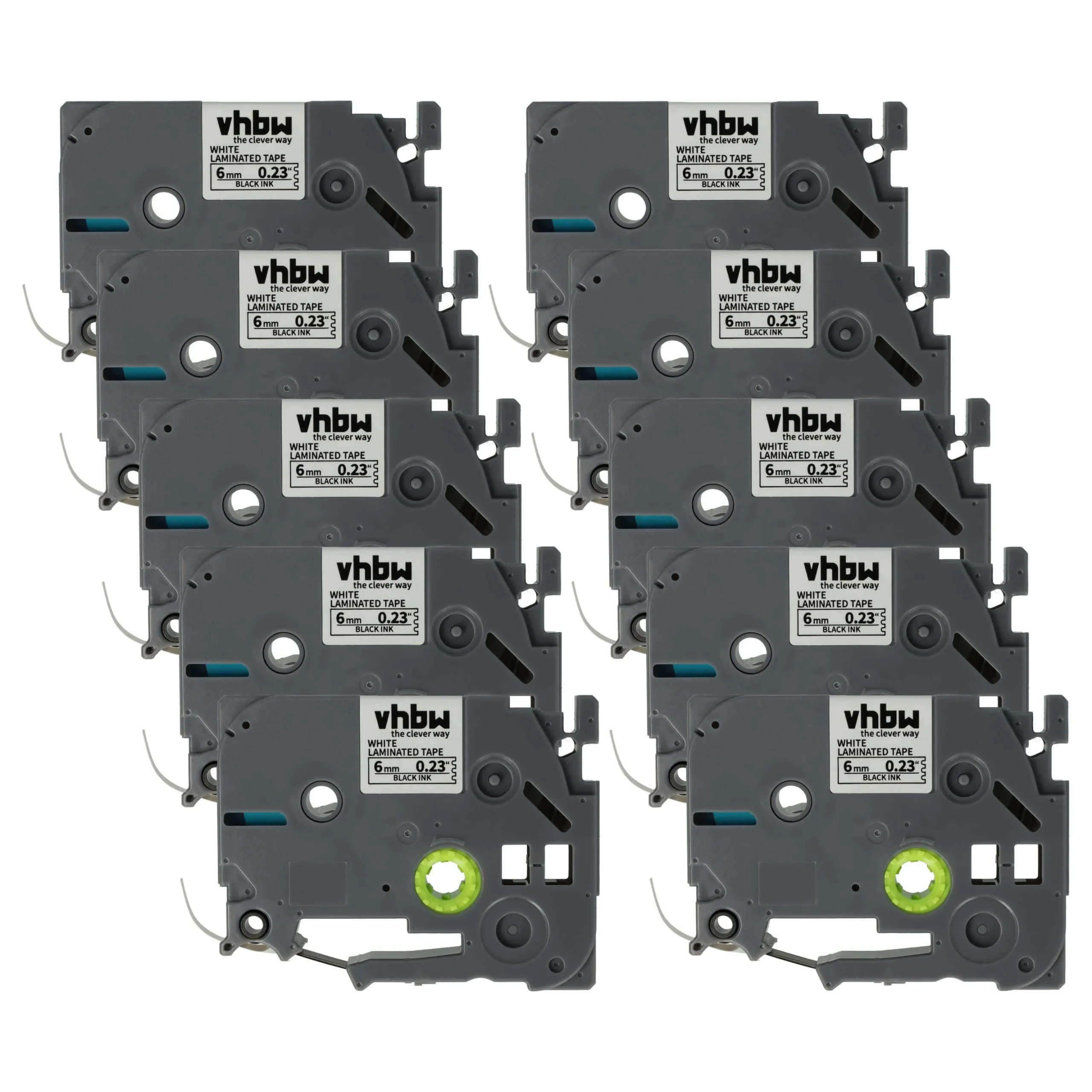 10x Cassettes à ruban remplacent Brother TZ-211, TZE-211 - 6mm lettrage Noir ruban Blanc, plastique