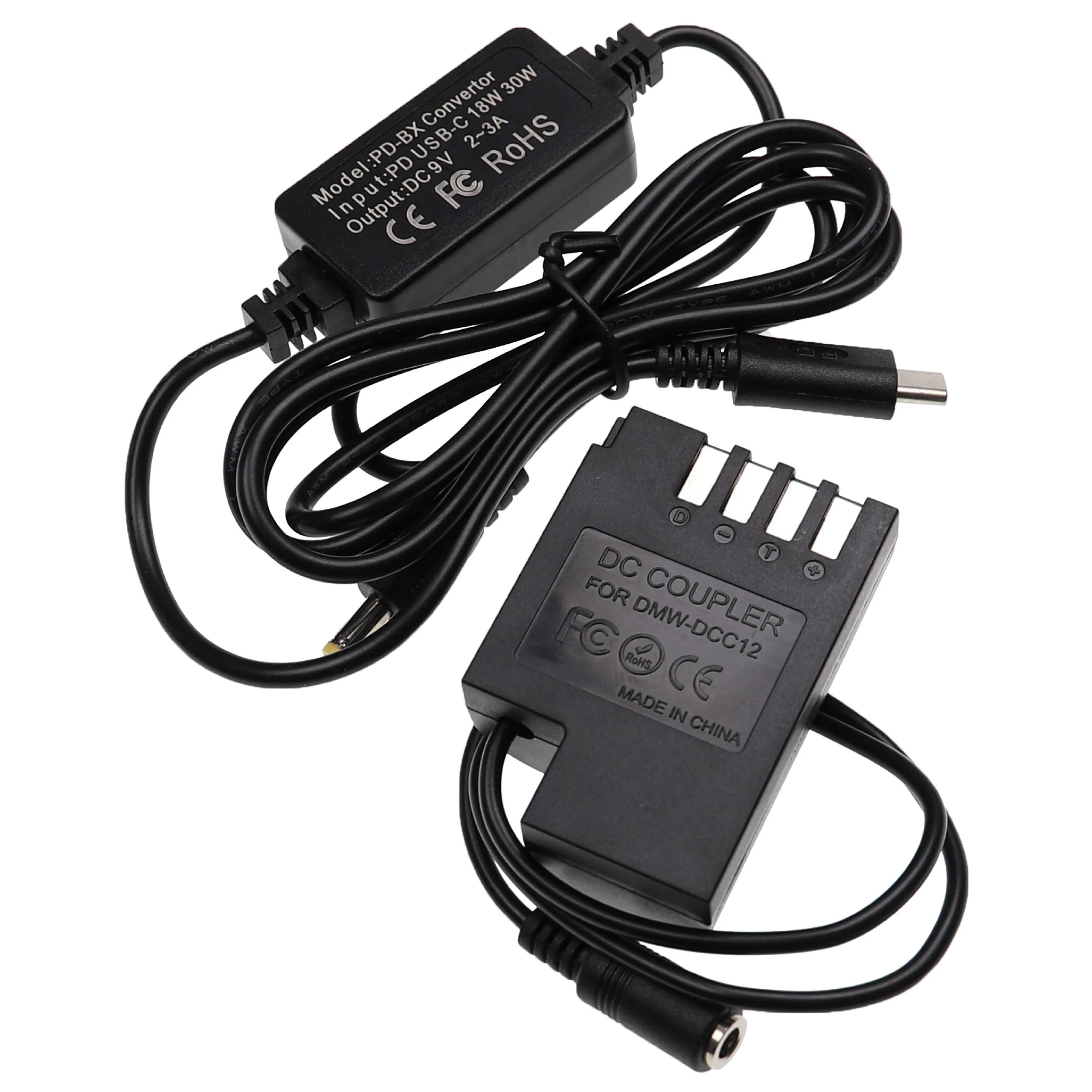 Bloc secteur USB remplace Panasonic DMW-AC8EG, DMW-AC8 pour caméra Panasonic + coupleur DC comme Panasonic