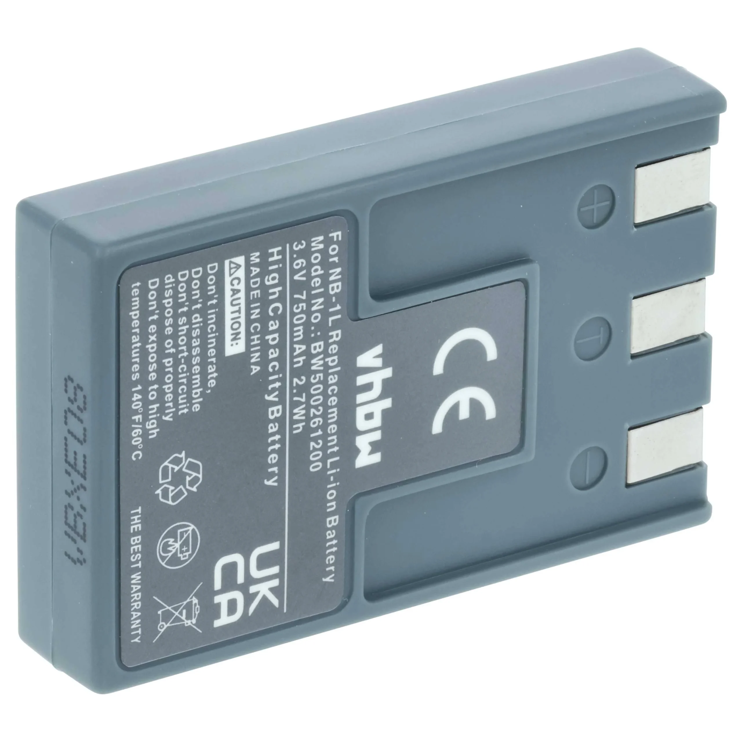 Batterie remplace Canon NB-1LH, NB-1L pour appareil photo Canon- 750mAh 3,6V Li-ion
