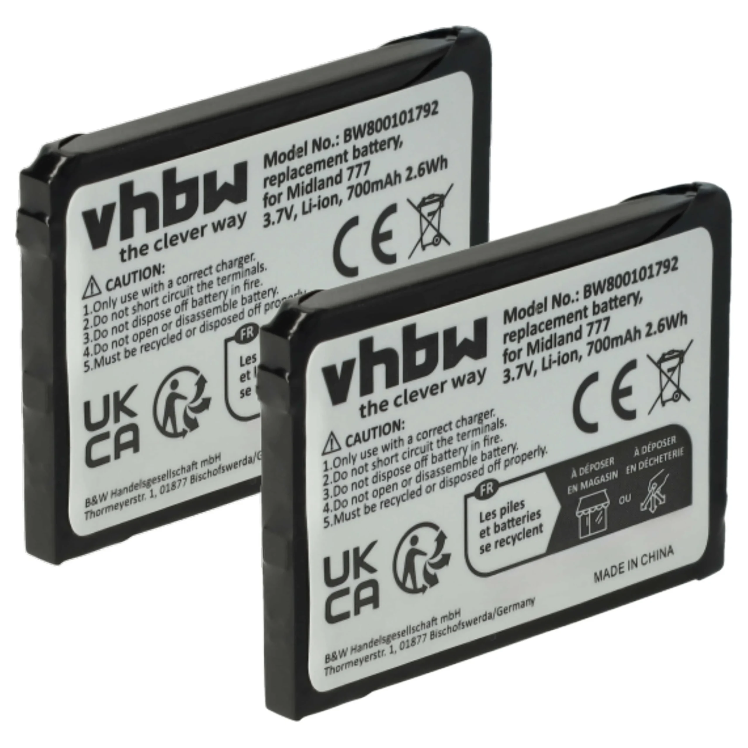 2x Batteries remplace Alan FB-777 pour radio talkie-walkie Midland- 700mAh 3,7V Li-ion