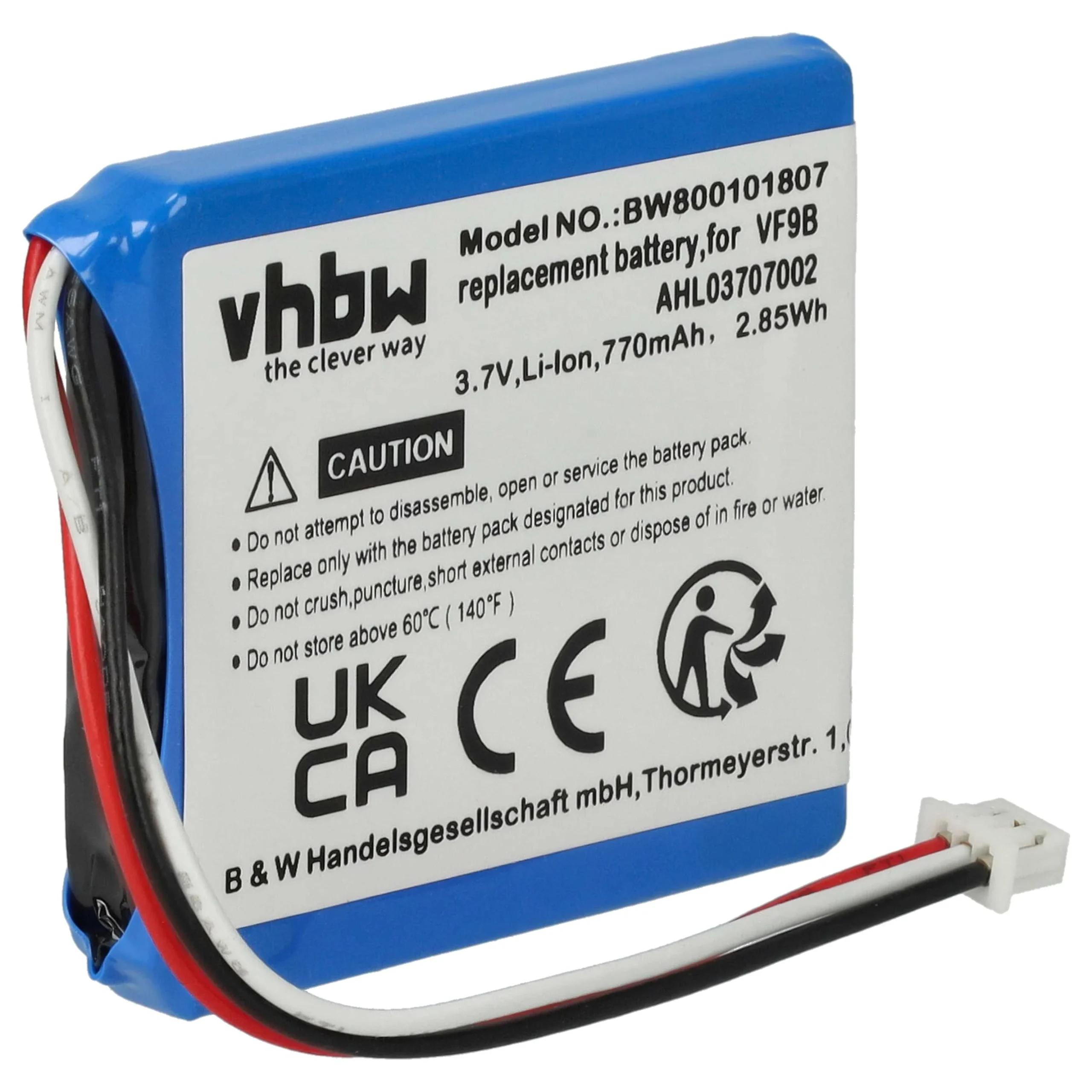 Batterie remplace TomTom VF9B, AHL03706001, AHL03707002, VF9 pour navigation GPS TomTom - 770mAh 3,7V Li-ion