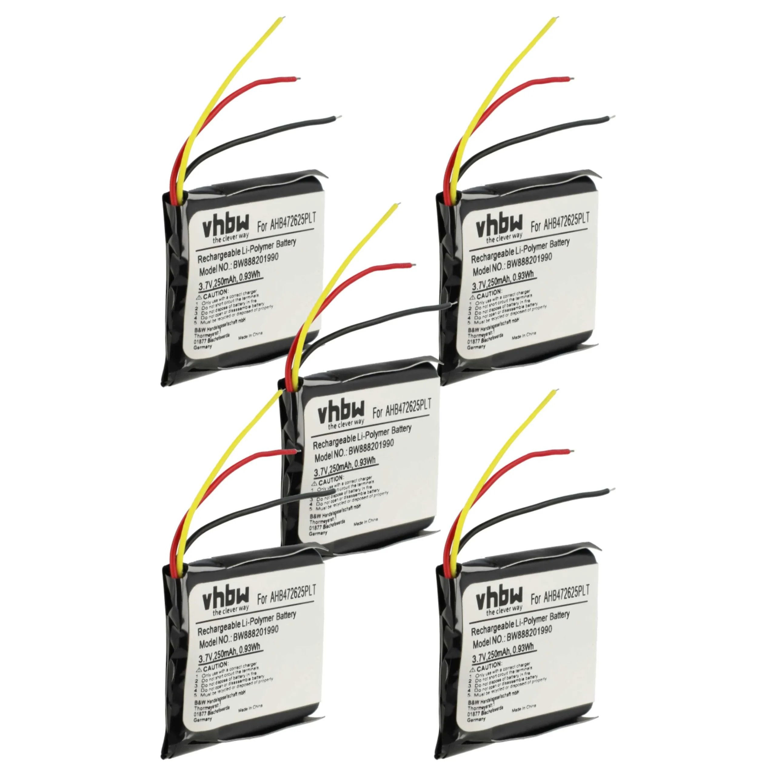 Batterie (5 pcs.) remplace Jabra AHB472625PLT, AHB682828PS casque audio Jabra - 250mAh 3,7V Li-polymère