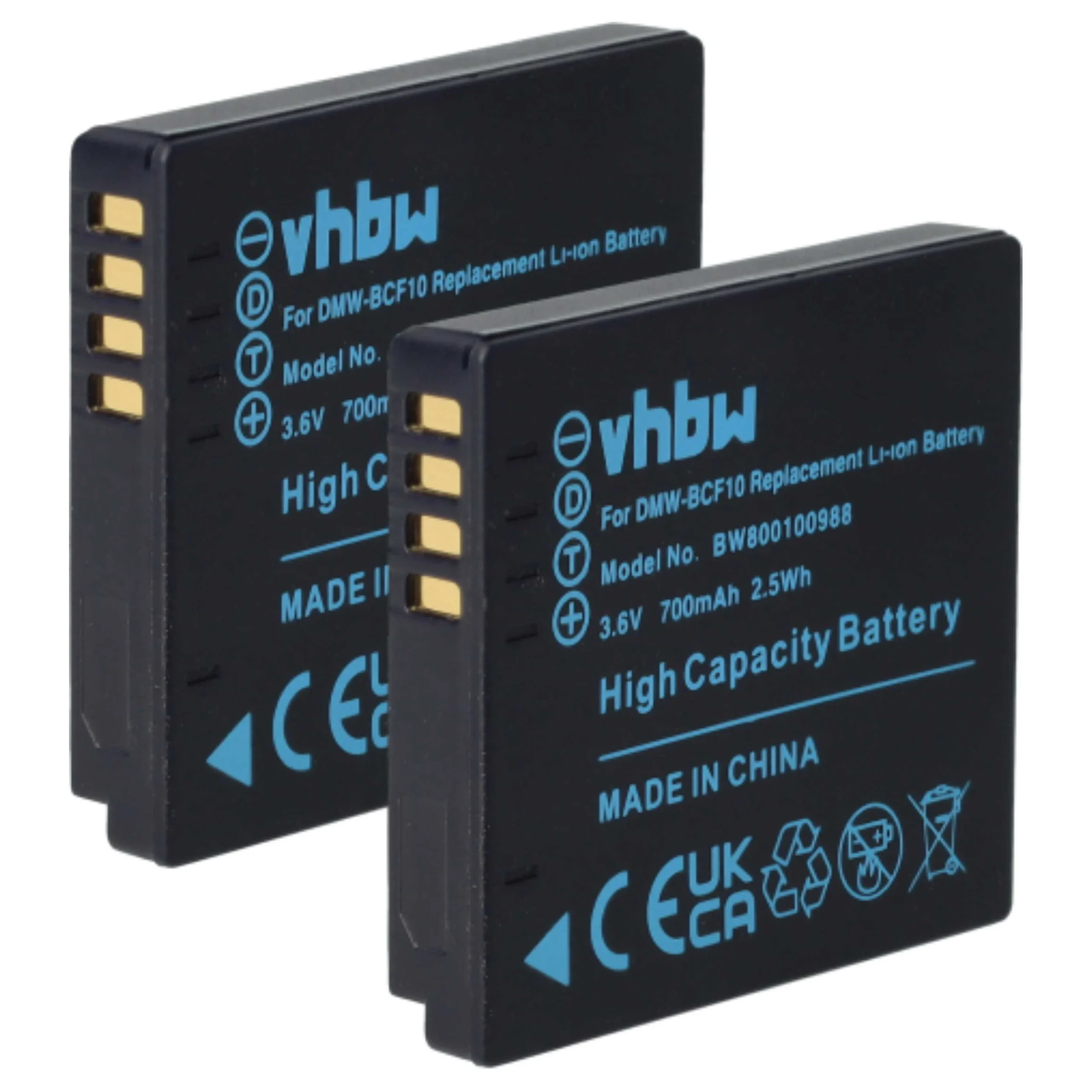 2x Batteries remplace Panasonic DMW-BCF10E, DMW-BCF10 pour appareil photo Panasonic- 1000mAh 3,6V Li-ion