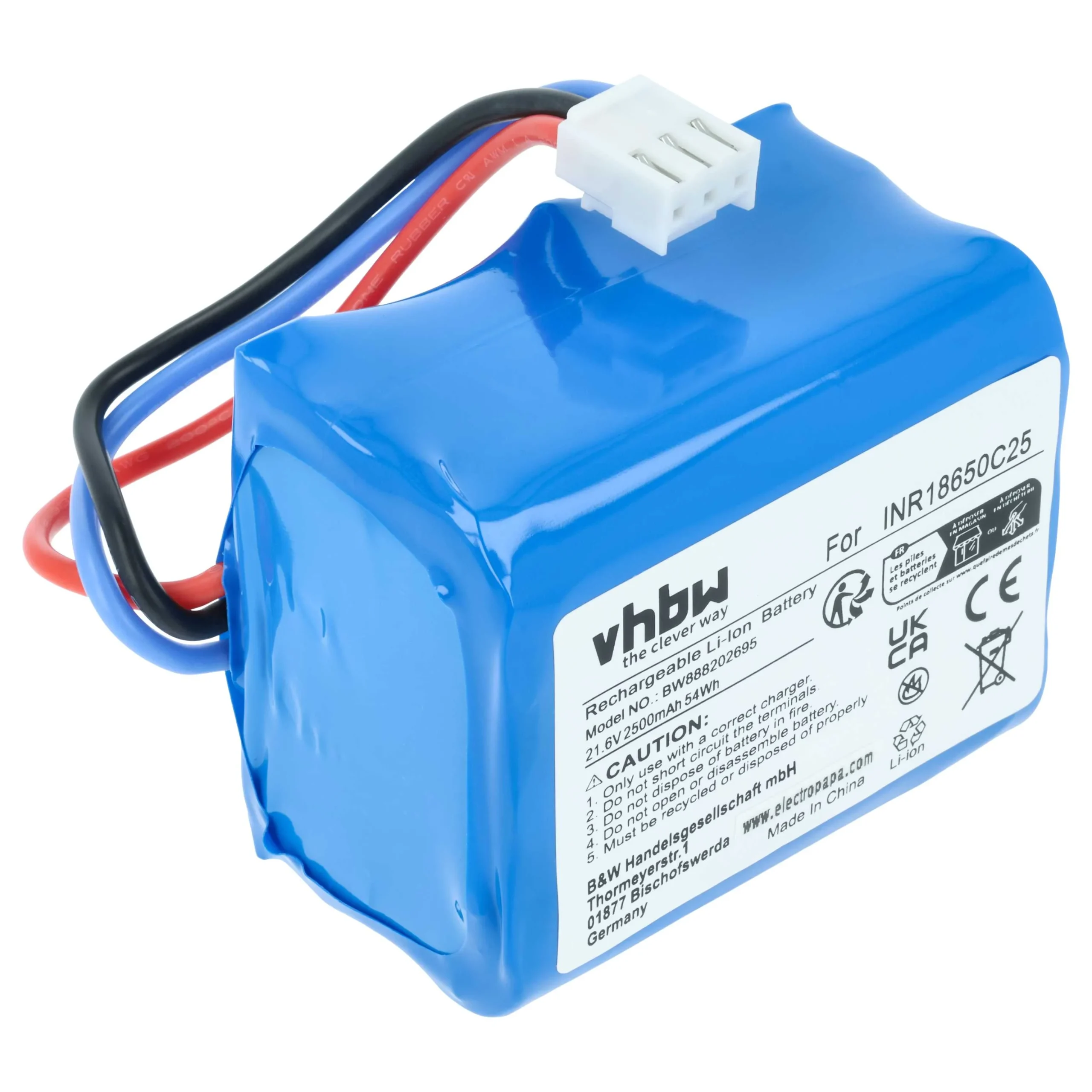 Batterie remplace Philips 300002906404, 3000-018-25613 pour aspirateur Philips - 2500mAh 21,6V Li-ion
