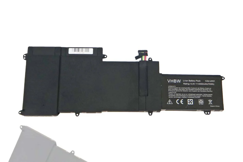 Batterie remplace Asus C42-UX51 pour ordinateur portable Asus- 4750mAh 14,8V Li-polymère, noir