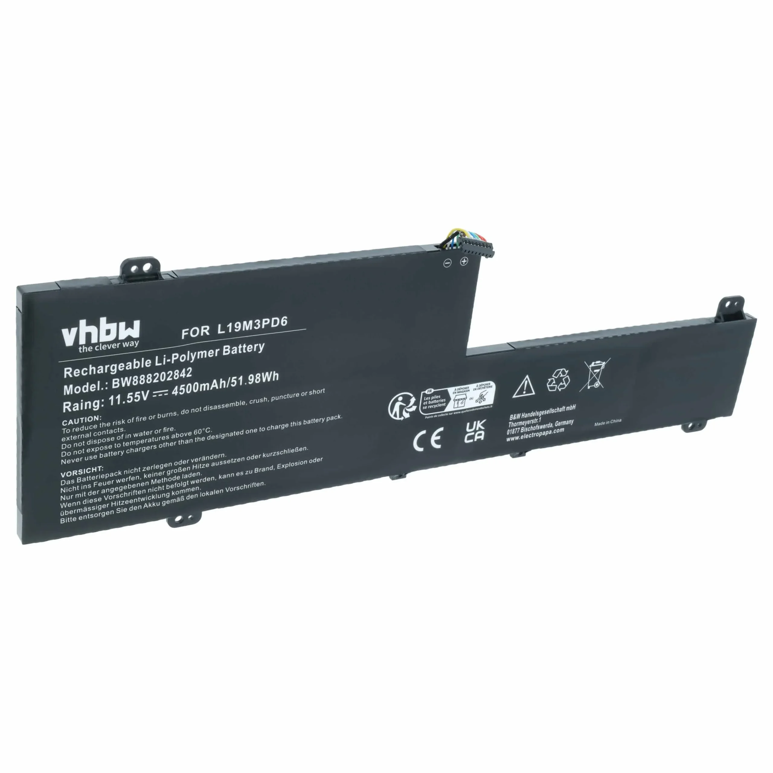 Batterie remplace Lenovo L19C3PD6, 5B10X49072 pour ordinateur portable Lenovo- 4500mAh 11,55V Li-polymère