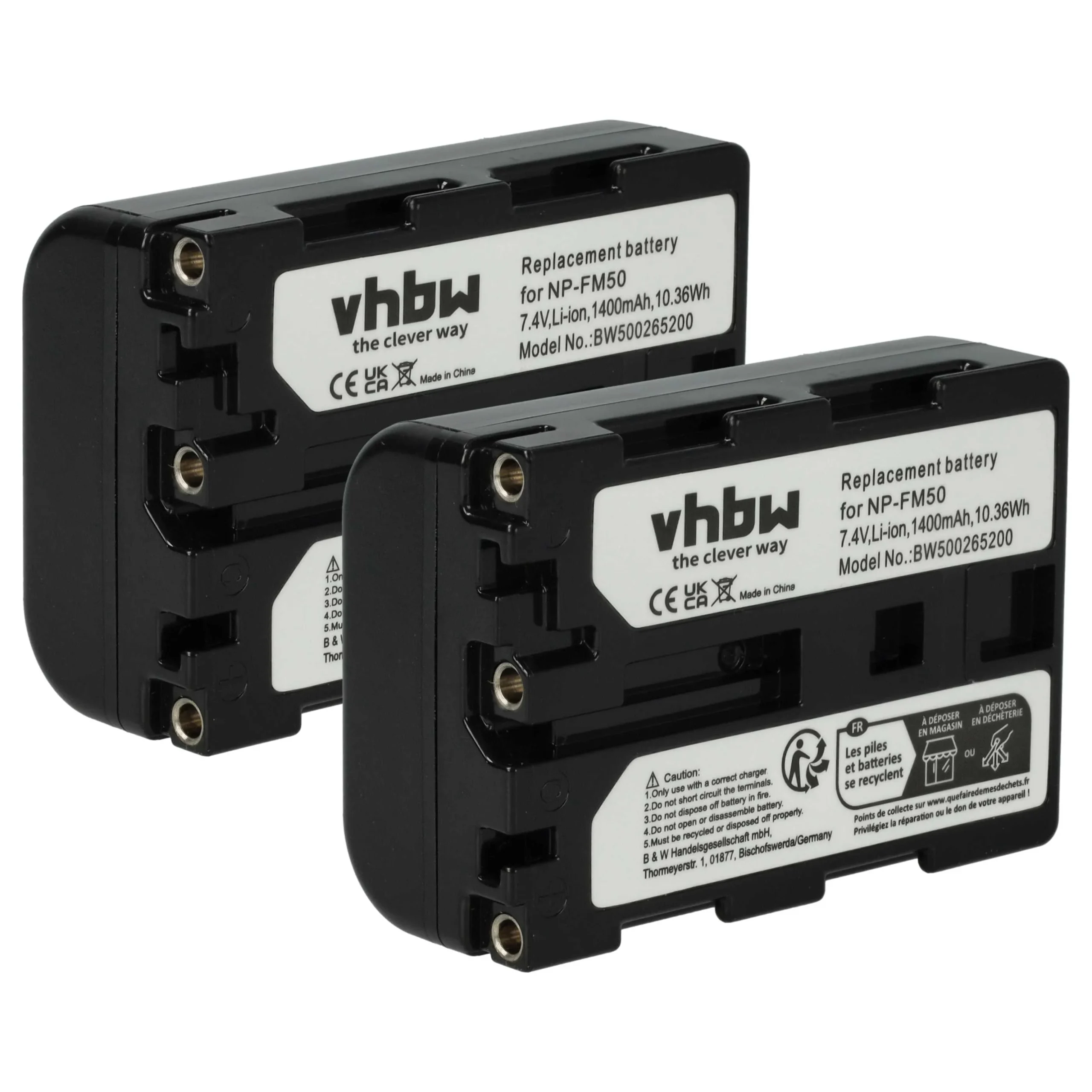 2x Batteries remplace Sony NP-FM30, NP-FM50, NP-FM70, NP-FM90 pour caméscope Trotec- 1400mAh 7,4V Li-ion