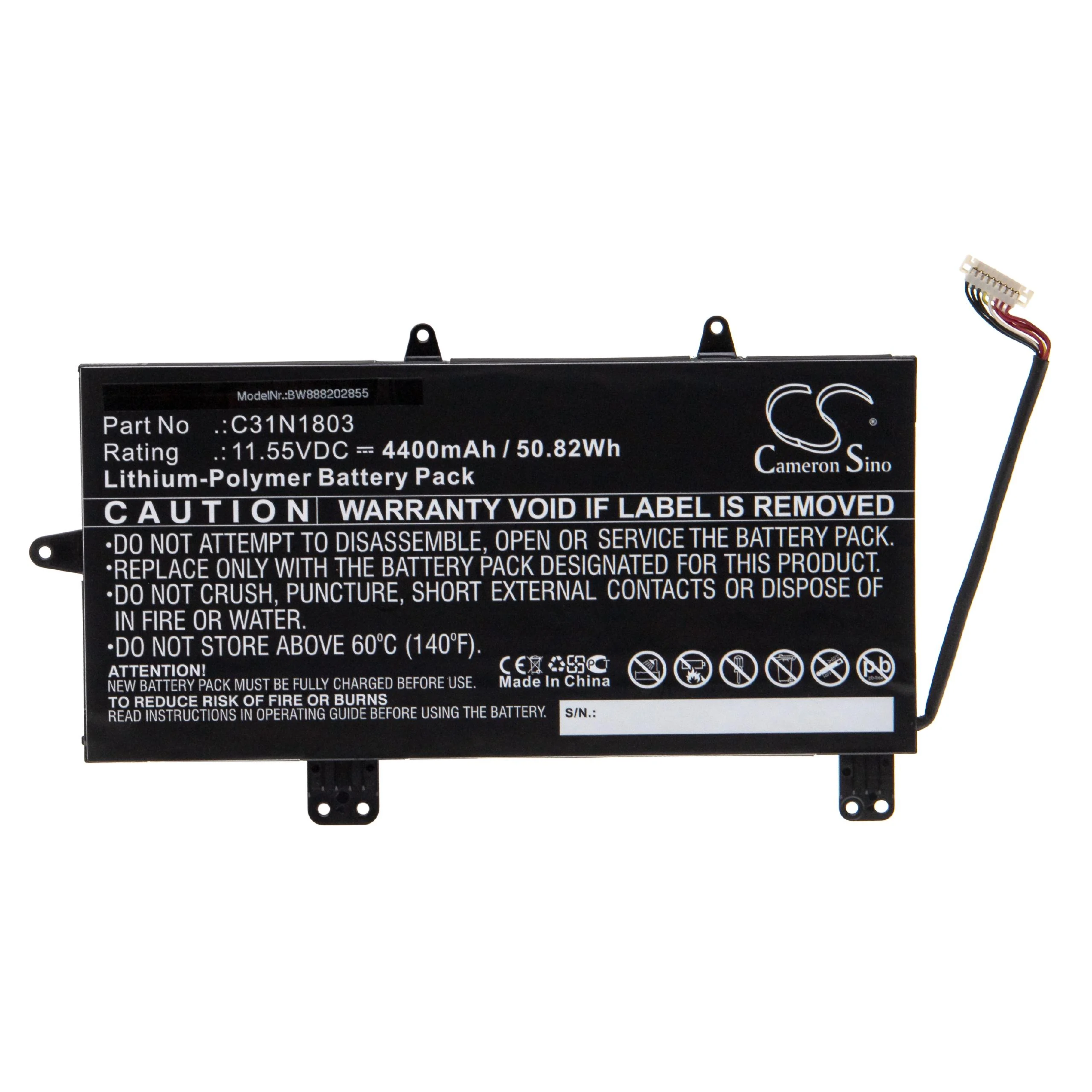 Batterie remplace Asus C31N1803, 0B200-02980200 pour ordinateur portable Asus- 4400mAh 11,55V Li-polymère