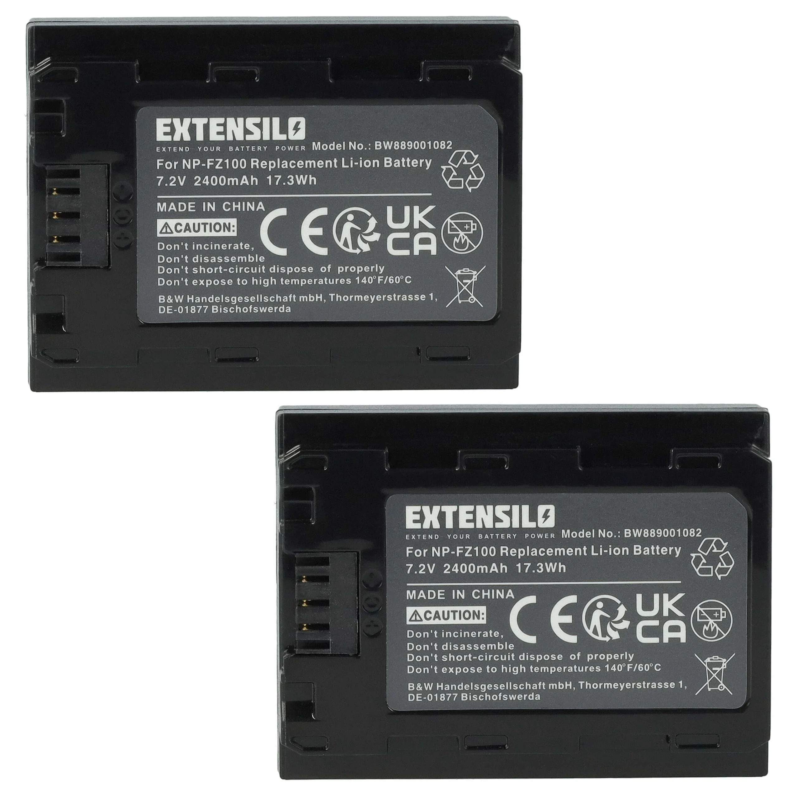 2x Batteries remplace Sony NP-FZ100 pour appareil photo Sony- 2400mAh 7,2V Li-ion