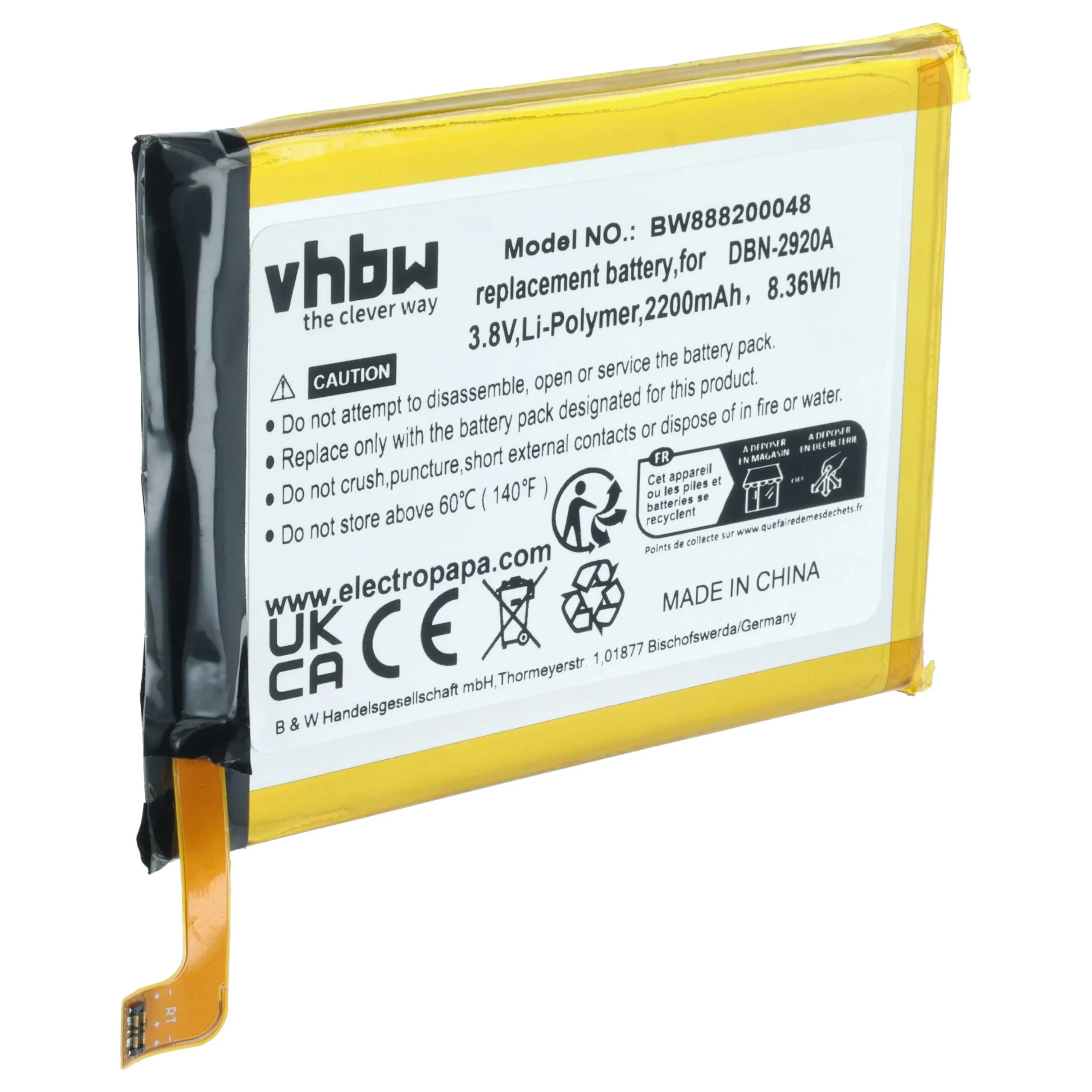 Batterie téléphone portable Doro 8040, 8042 - 2200mAh 3,8V Li-polymère