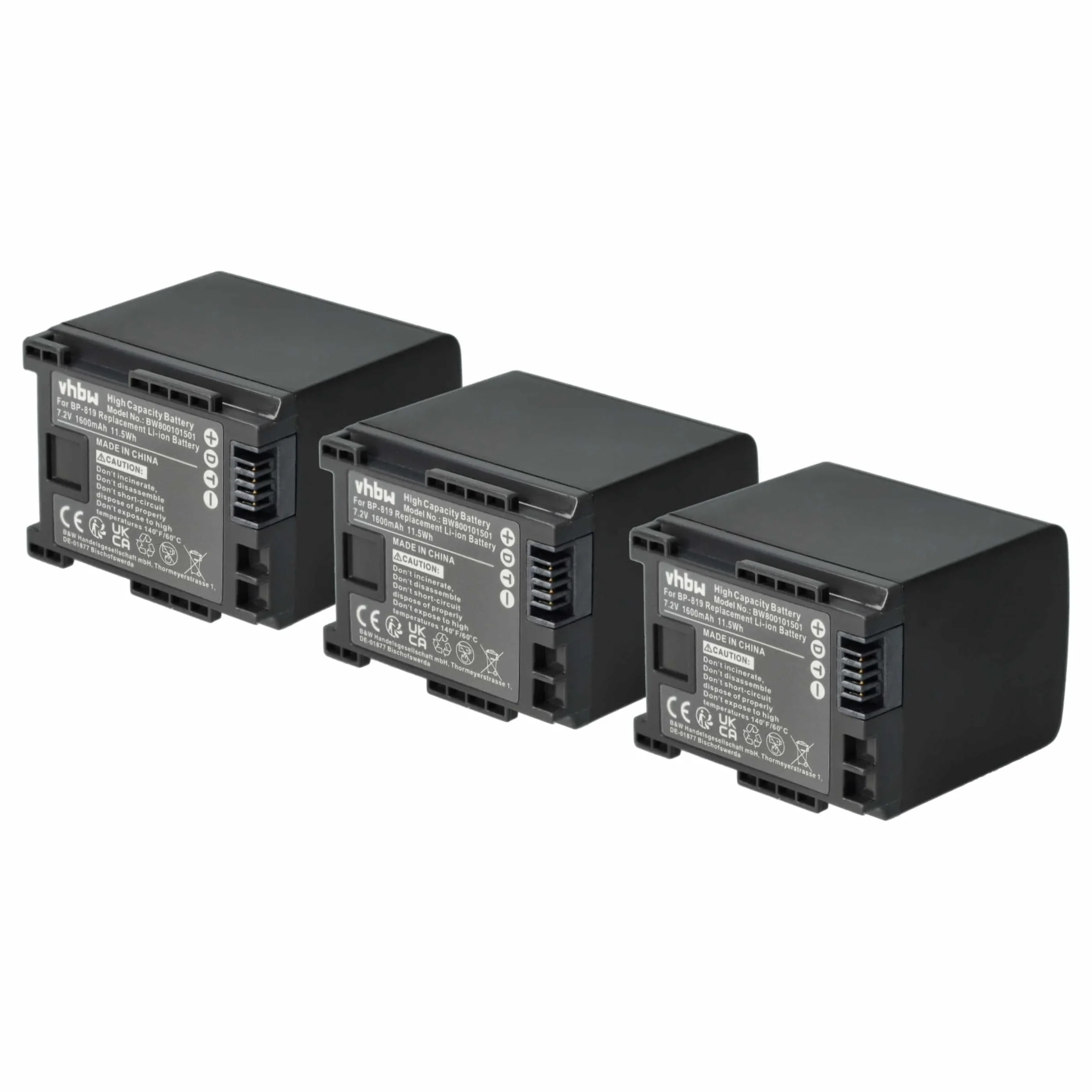 3x Batteries remplace Canon 2740B002, BP-819 pour caméscope Canon- 1600mAh 7,2V Li-ion