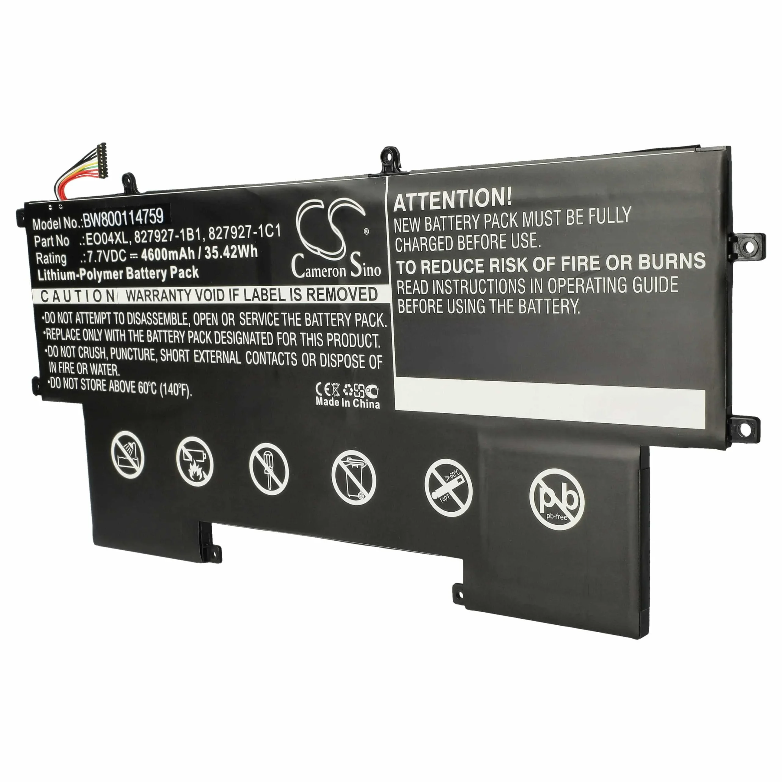 Batterie remplace HP 827927-1C1, 827927-1B1 pour ordinateur portable HP- 4600mAh 7,7V Li-polymère, noir