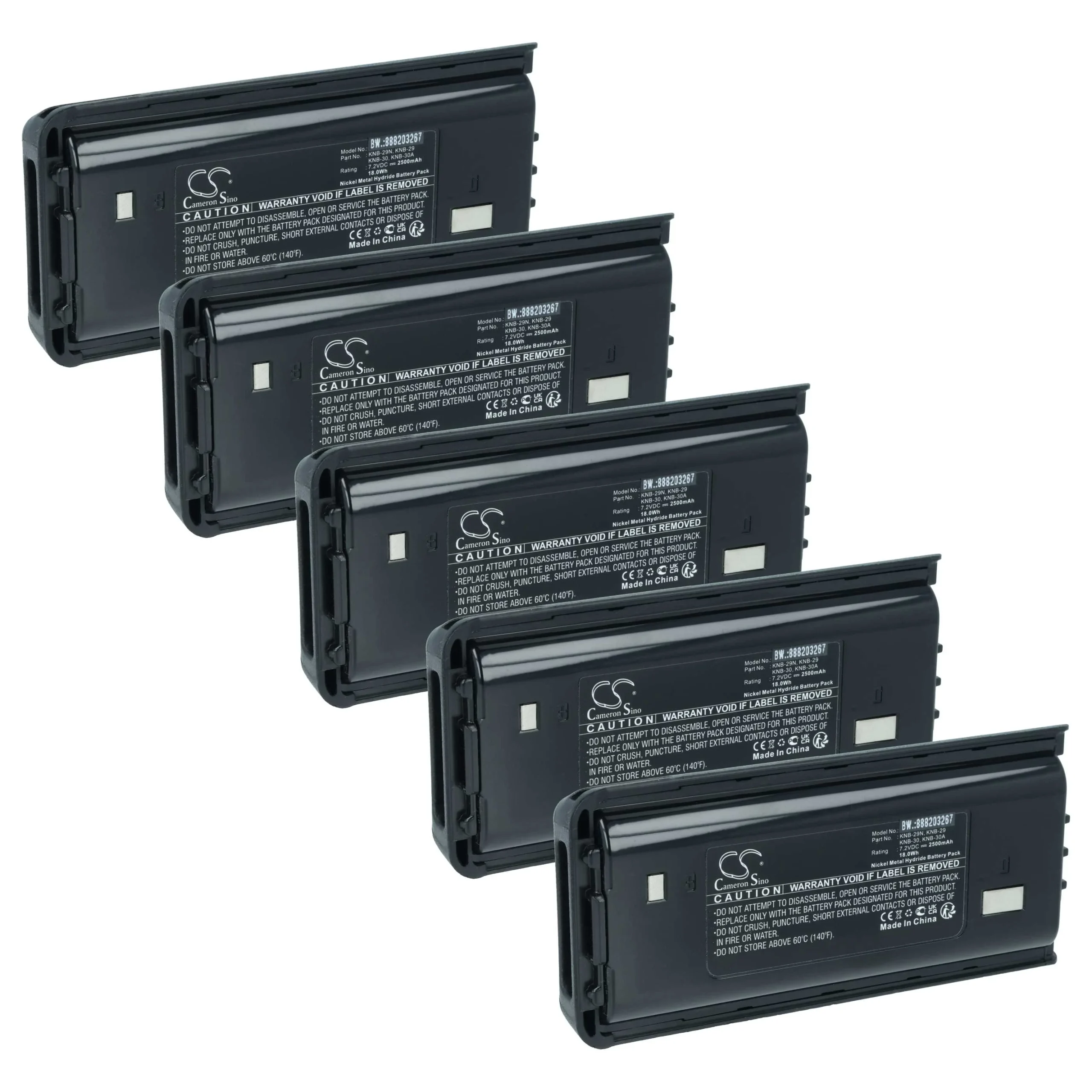5x Batteries remplace Kenwood KNB-29N, KNB-29, KNB-30 pour radio talkie-walkie Kenwood- 2500mAh 7,2V NiMH