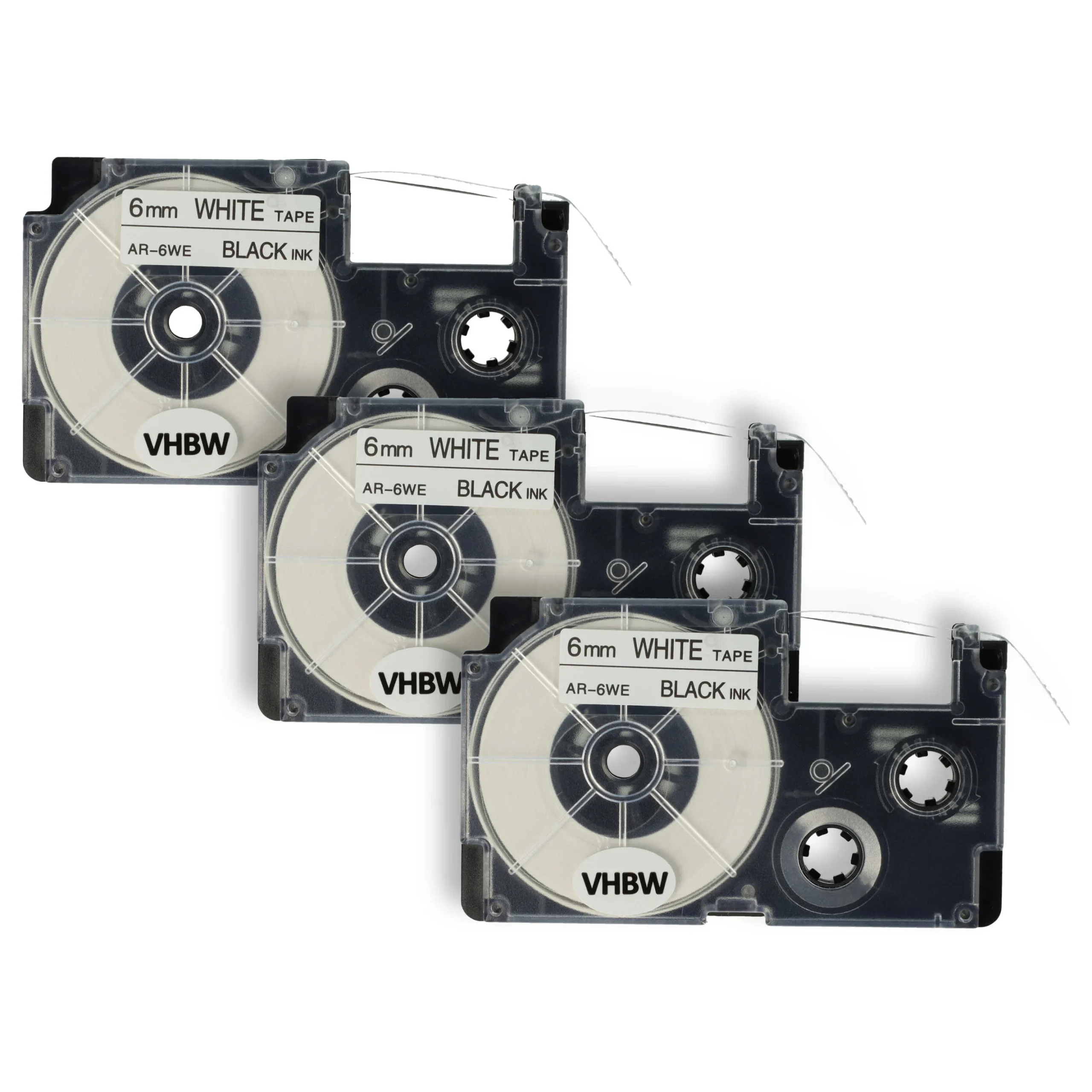 3x Cassettes à ruban remplacent Casio XR-6WE, XR-6WE1 - 6mm lettrage Noir ruban Blanc, plastique