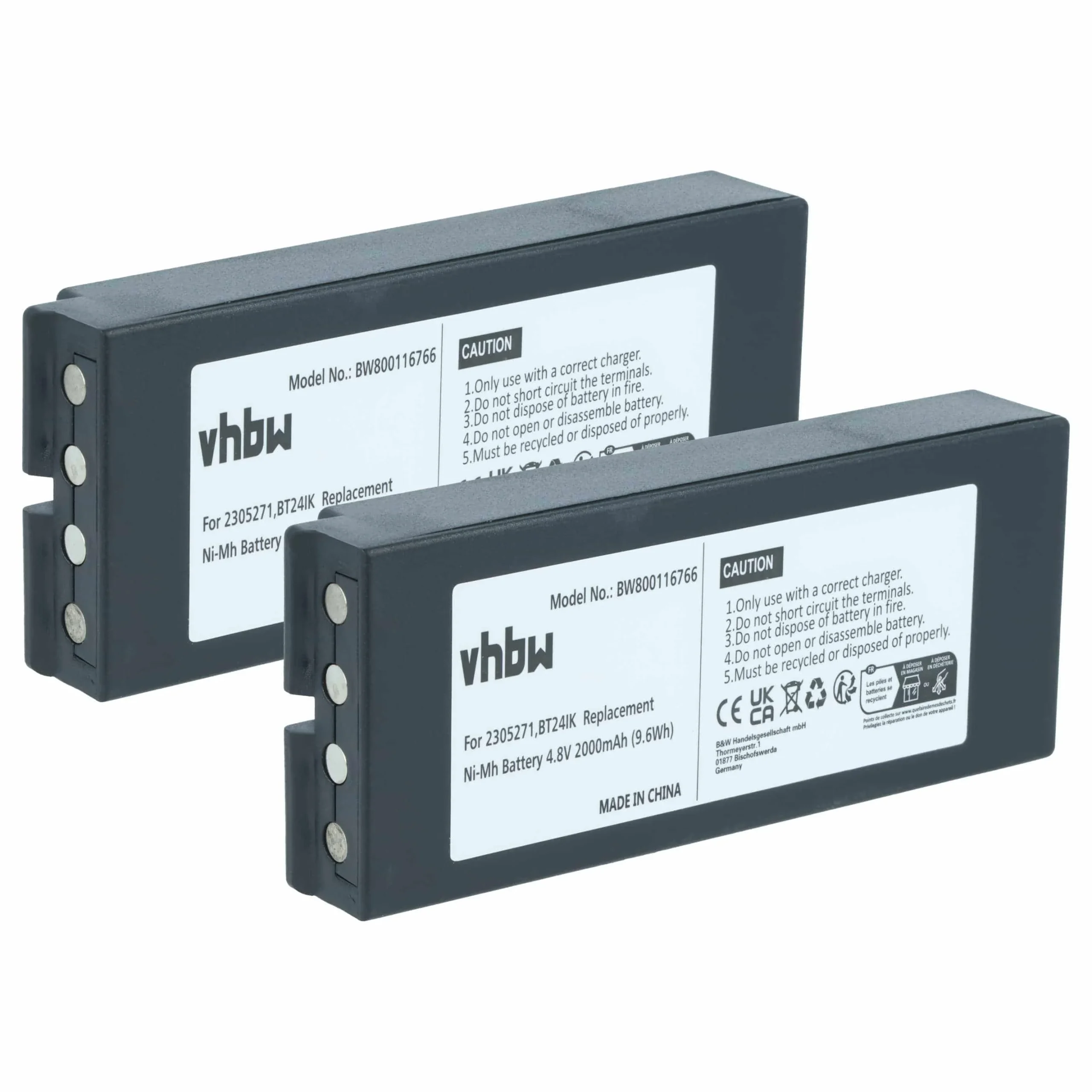 Batterie (2 pièces) remplace Danfoss 2305271, BT24IK - 2000mAh 4,8V NiMH