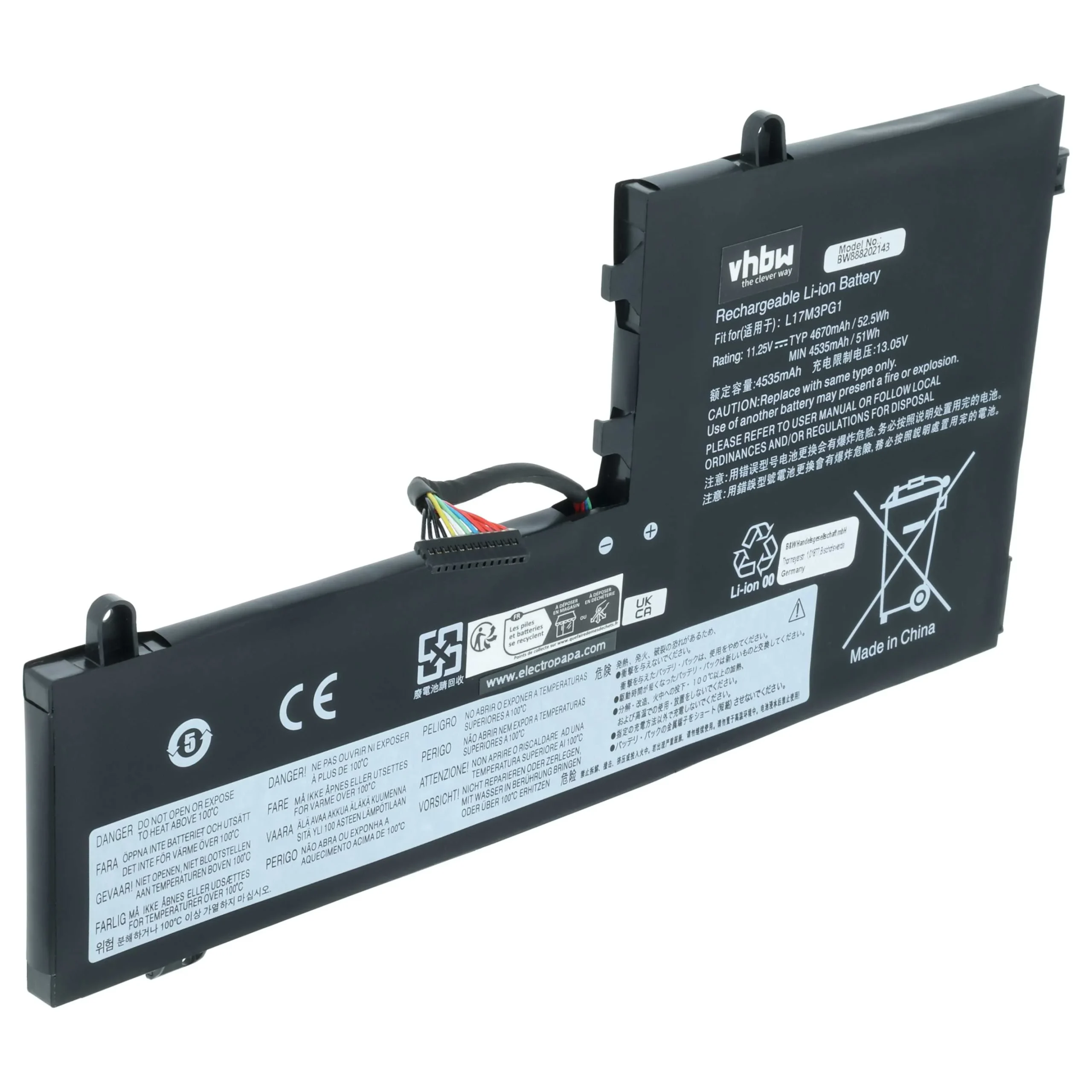 Batterie remplace Lenovo L17C3PG1, L17C3PG2 pour ordinateur portable Lenovo- 4400mAh 11,25V Li-polymère