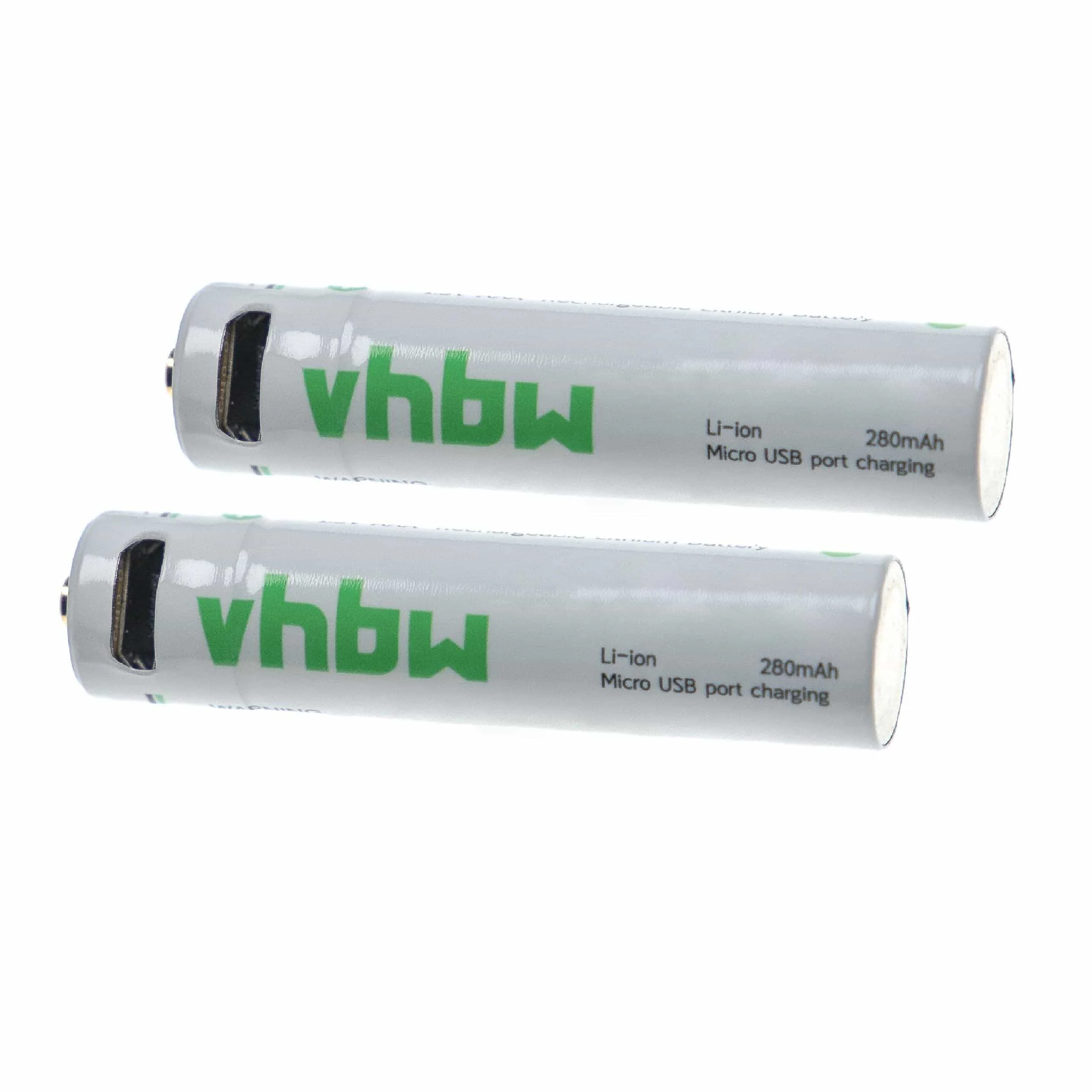 vhbw 2x Piles rechargeables AAA micro - Avec prise micro-USB, 280 mAh, 1,5 V, Li-ion