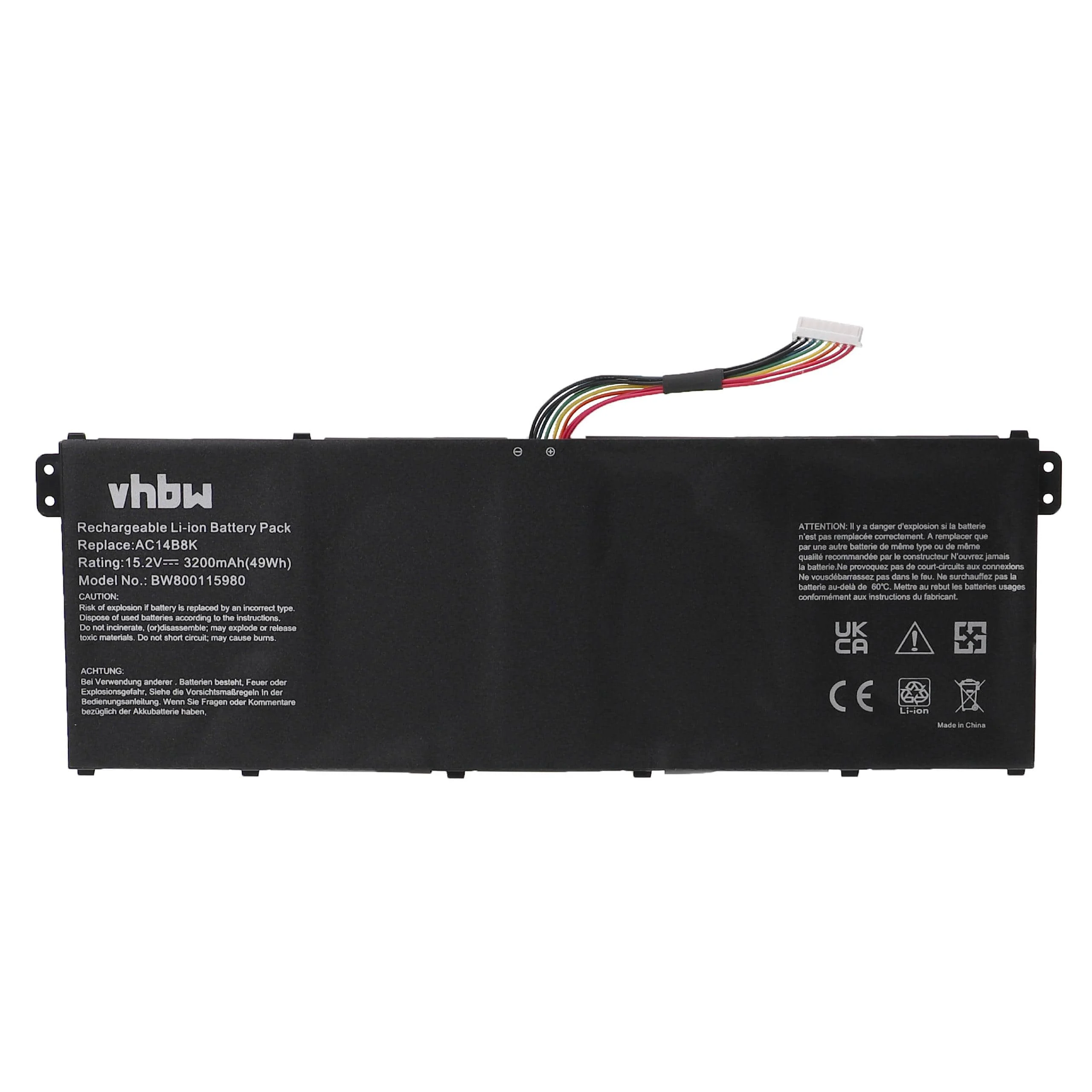 Batterie remplace Acer AC14B3K, KT.00403.032 pour ordinateur portable Acer- 3200mAh 15,2V Li-ion