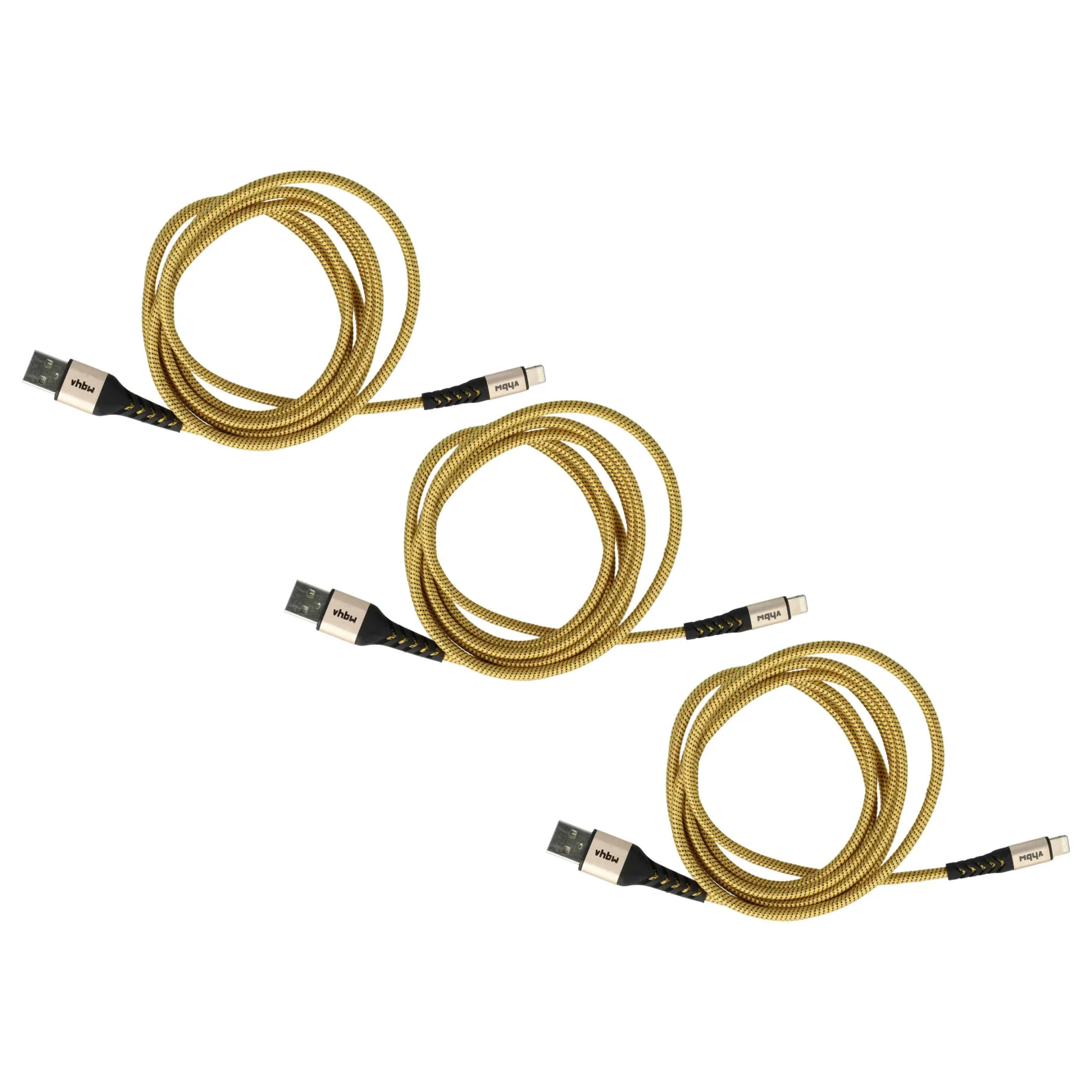 3x Câbles Lightning vers USB A pour iOS Apple AirPods - noir / jaune, 180cm