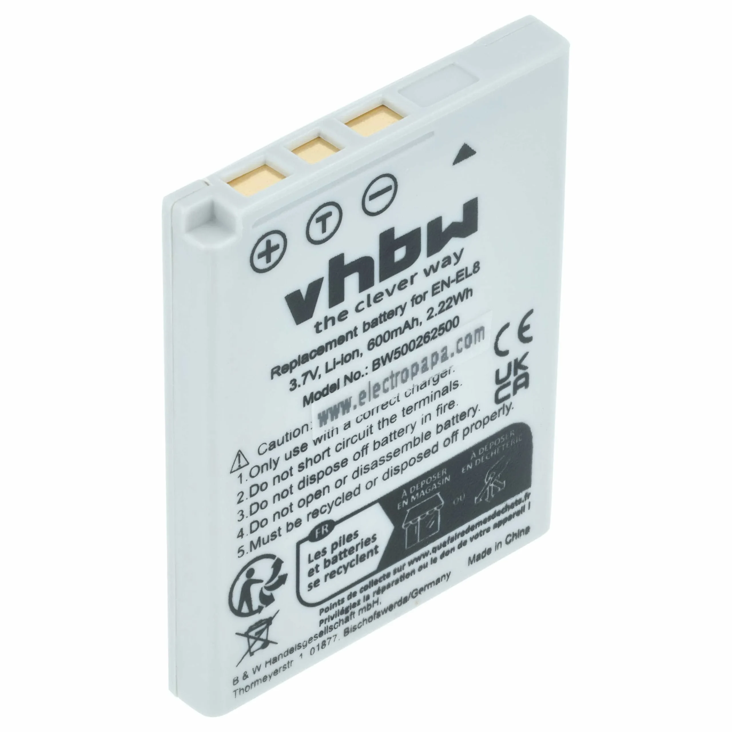 Batterie remplace Nikon EN-EL8 pour appareil photo Nikon- 600mAh 3,6V Li-ion